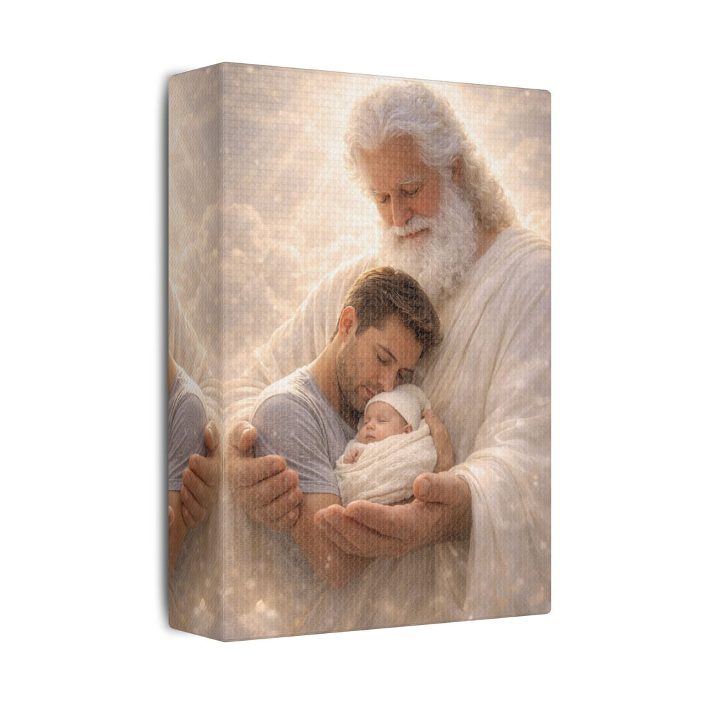 Safely in His Hands Canvas — 'Dad & Baby' Sleeping in God's Embrace Wall Art