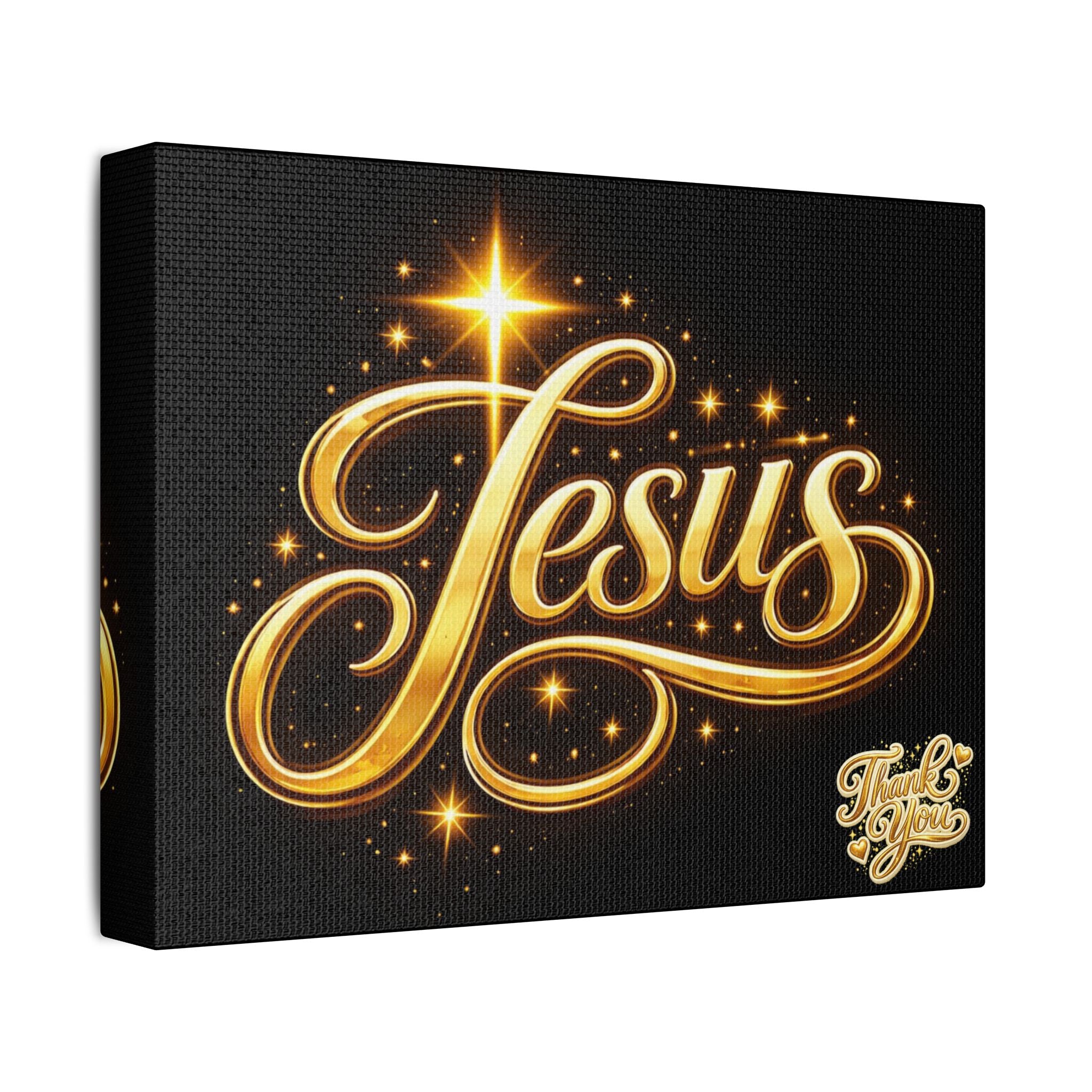 Jesus Gold Script Canvas Wall Art – Christian Faith Satin Stretched Canvas | Inspirational Home Decor