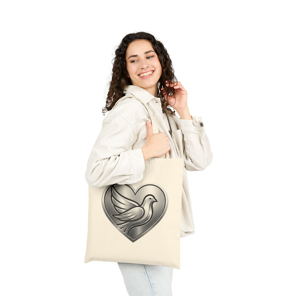 Silver Dove Heart Tote Bag | Peace & Love Canvas Tote | Inspirational Christian Tote