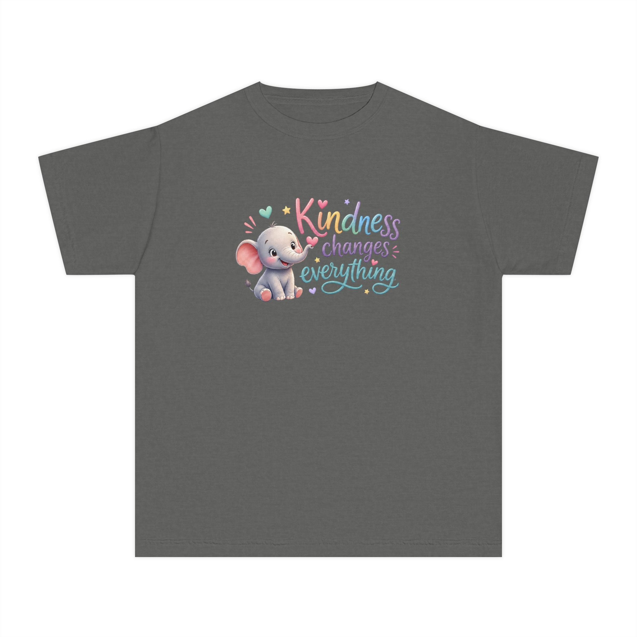 Youth Kindness Changes Everything Tee | Cute Elephant Kids Shirt | Inspirational Children’s Graphic T-Shirt