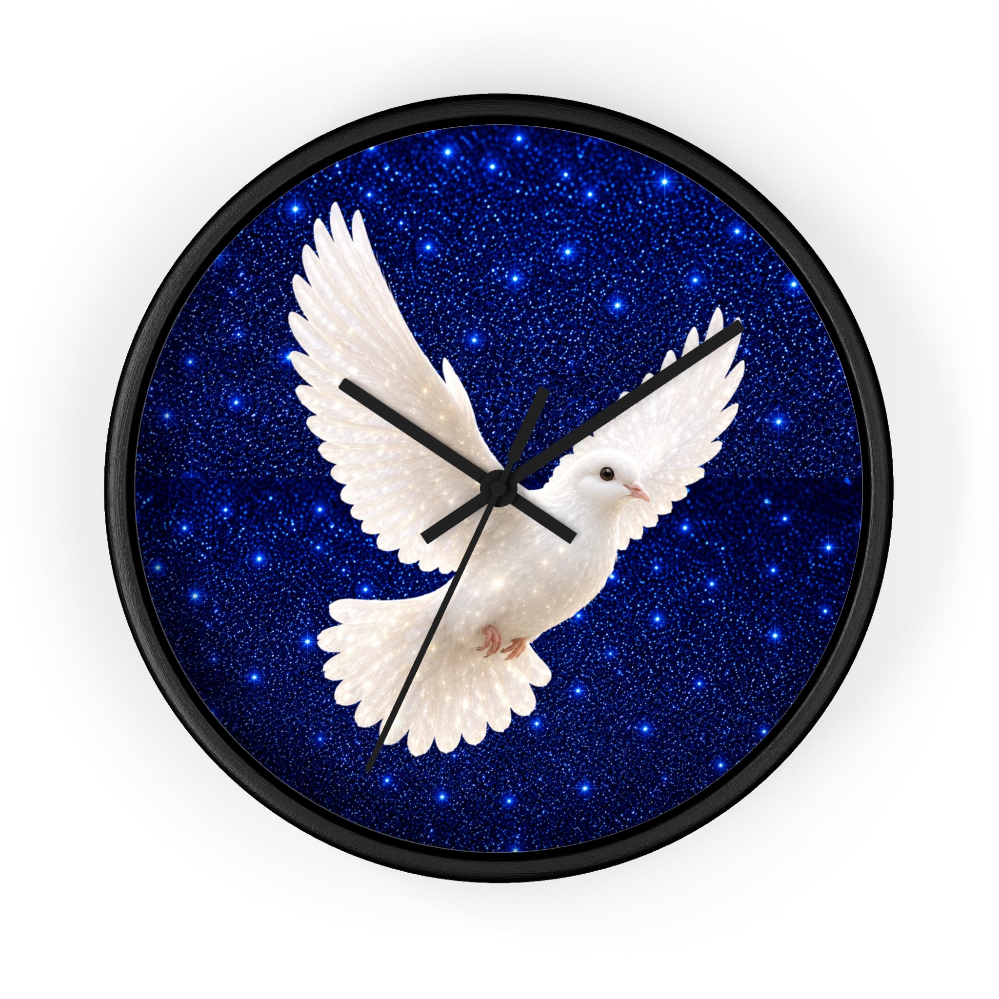 Peace Dove Wall Clock | Starry Blue Christian Wall Decor | Silent White Dove Clock