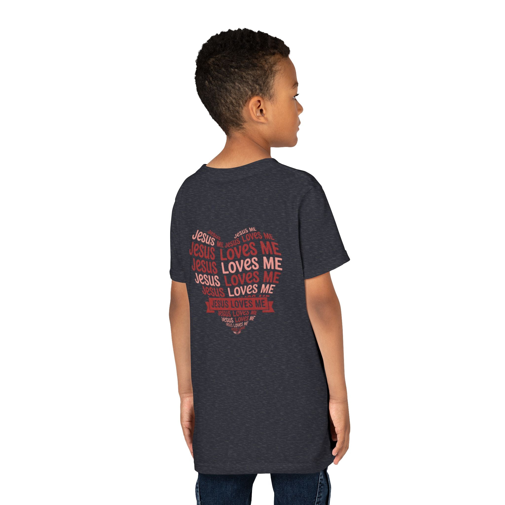 Jesus Loves Me Youth T-Shirt – Heart Word Cloud Christian Kids Tee | Faith Inspired Youth Shirt