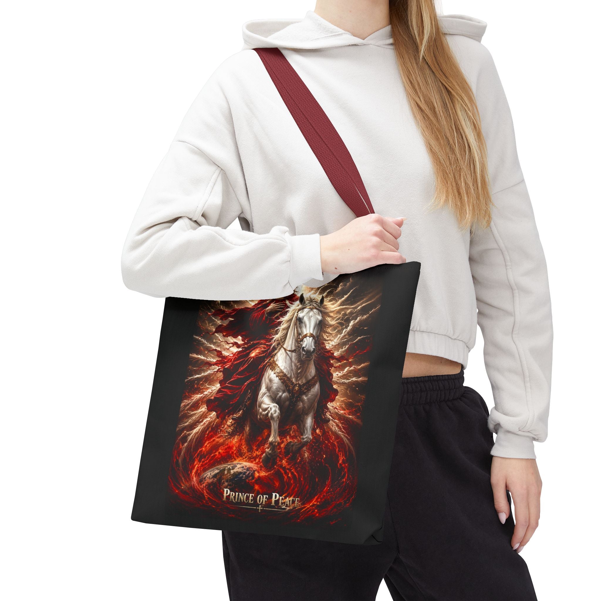 Prince of Peace Tote Bag | Jesus Riding White Horse Christian Tote | Inspirational Faith Carryall