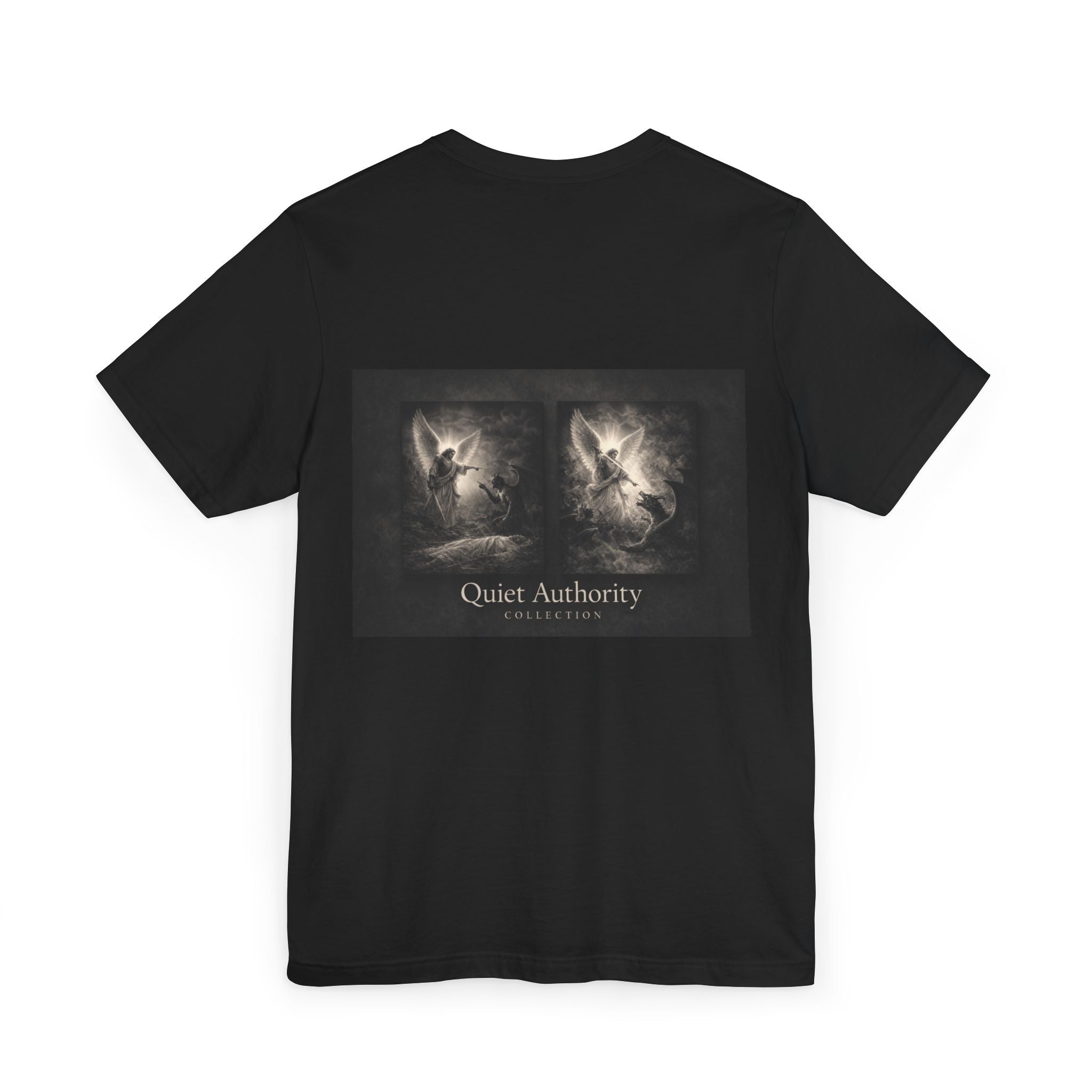 Michael Defeats Satan T-Shirt – Archangel Michael Christian Graphic Tee | Faith Spiritual Apparel