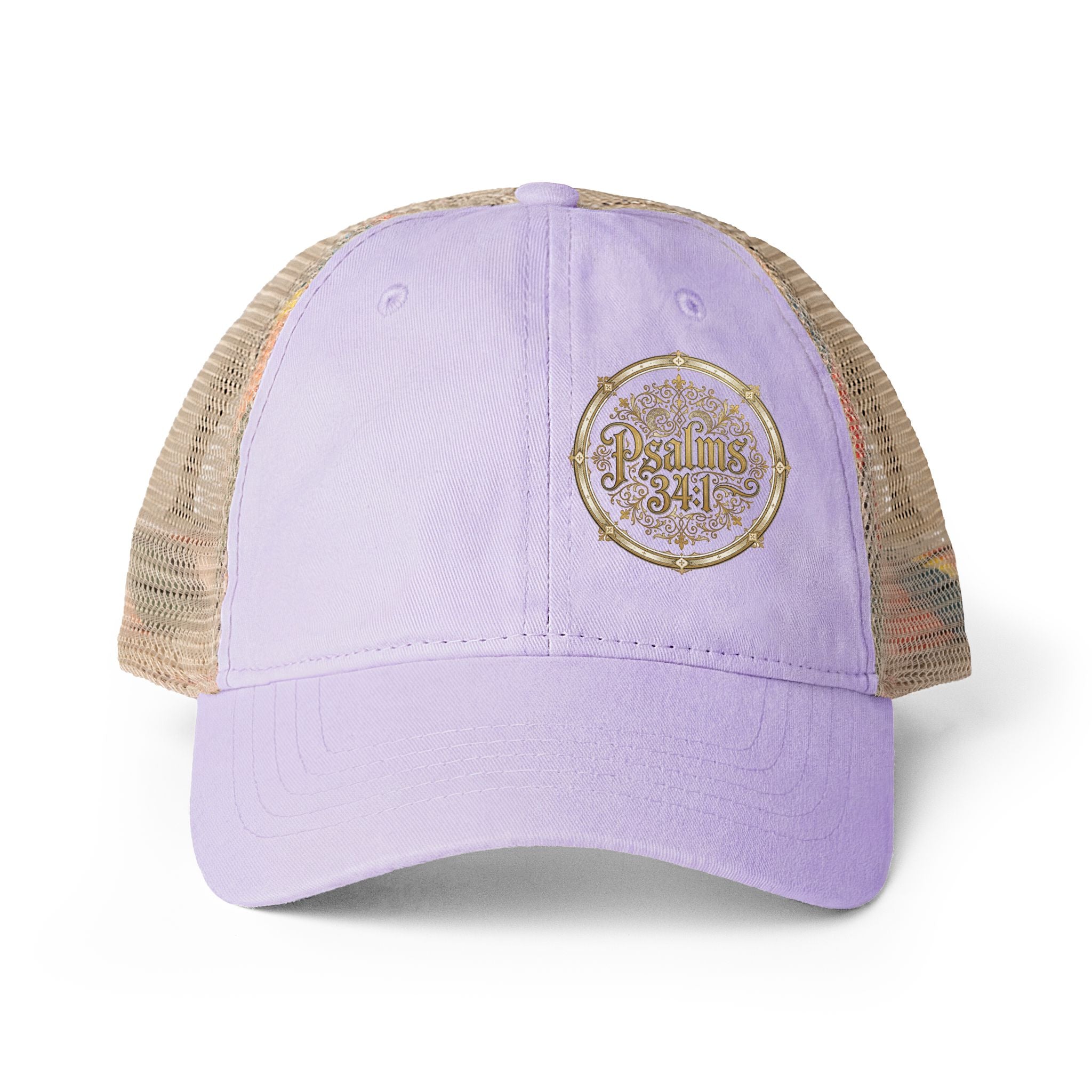 Women’s Washed Mesh-Back Cap – Psalm 34:1 Vintage Ponytail Hat | Faith & Freedom Creations
