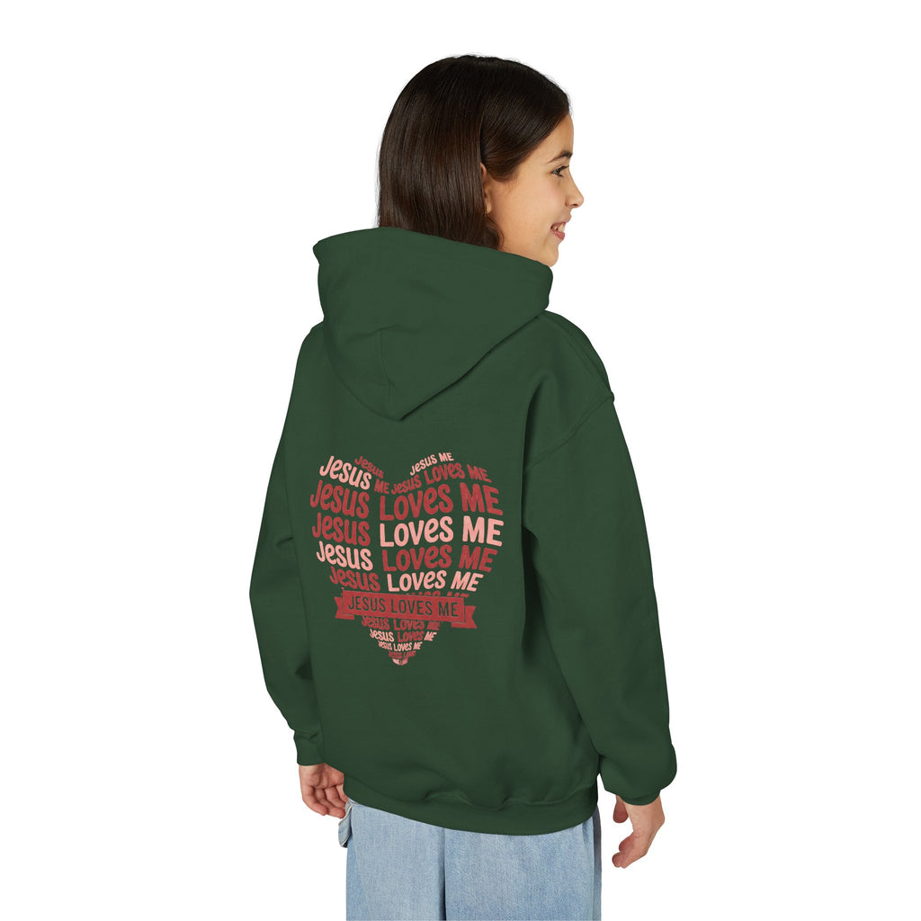 Jesus Loves Me Youth Hoodie – Heart Word Cloud Christian Kids Sweatshirt | Faith Inspired Kids Apparel