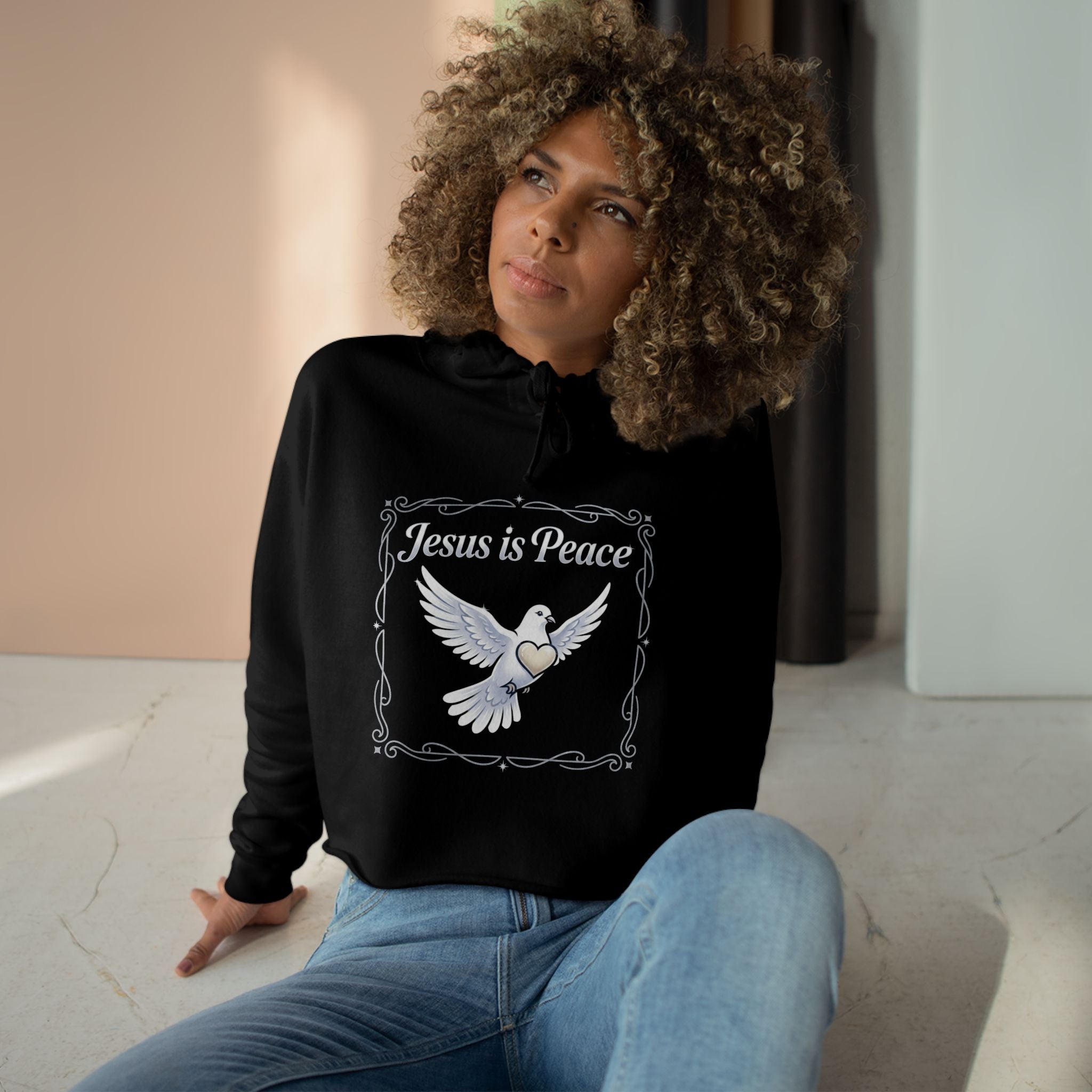 Jesus Is Peace Cropped Hoodie — Dove Faith Graphic