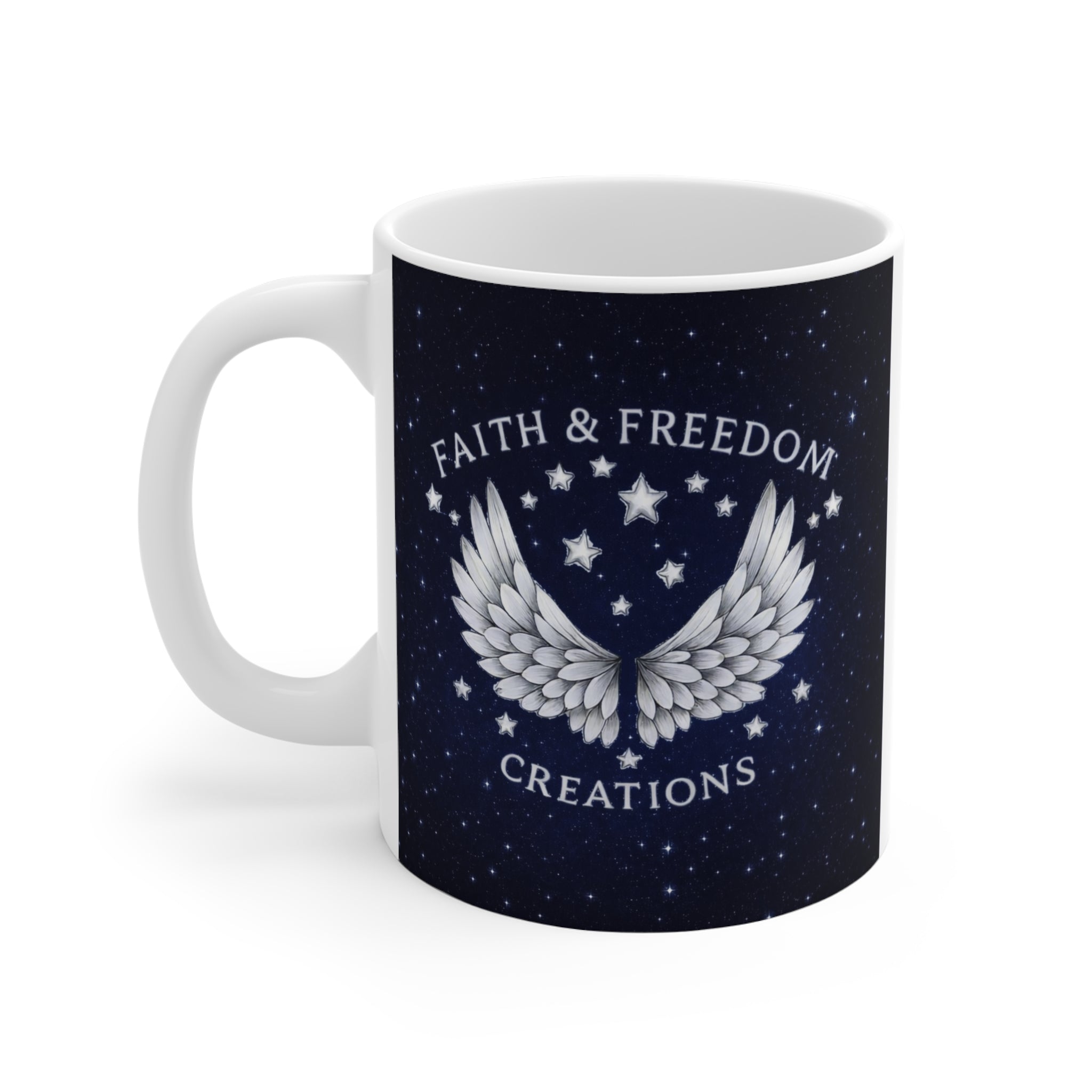 Faith Freedom Creations Silver Logo Mug — 11 oz