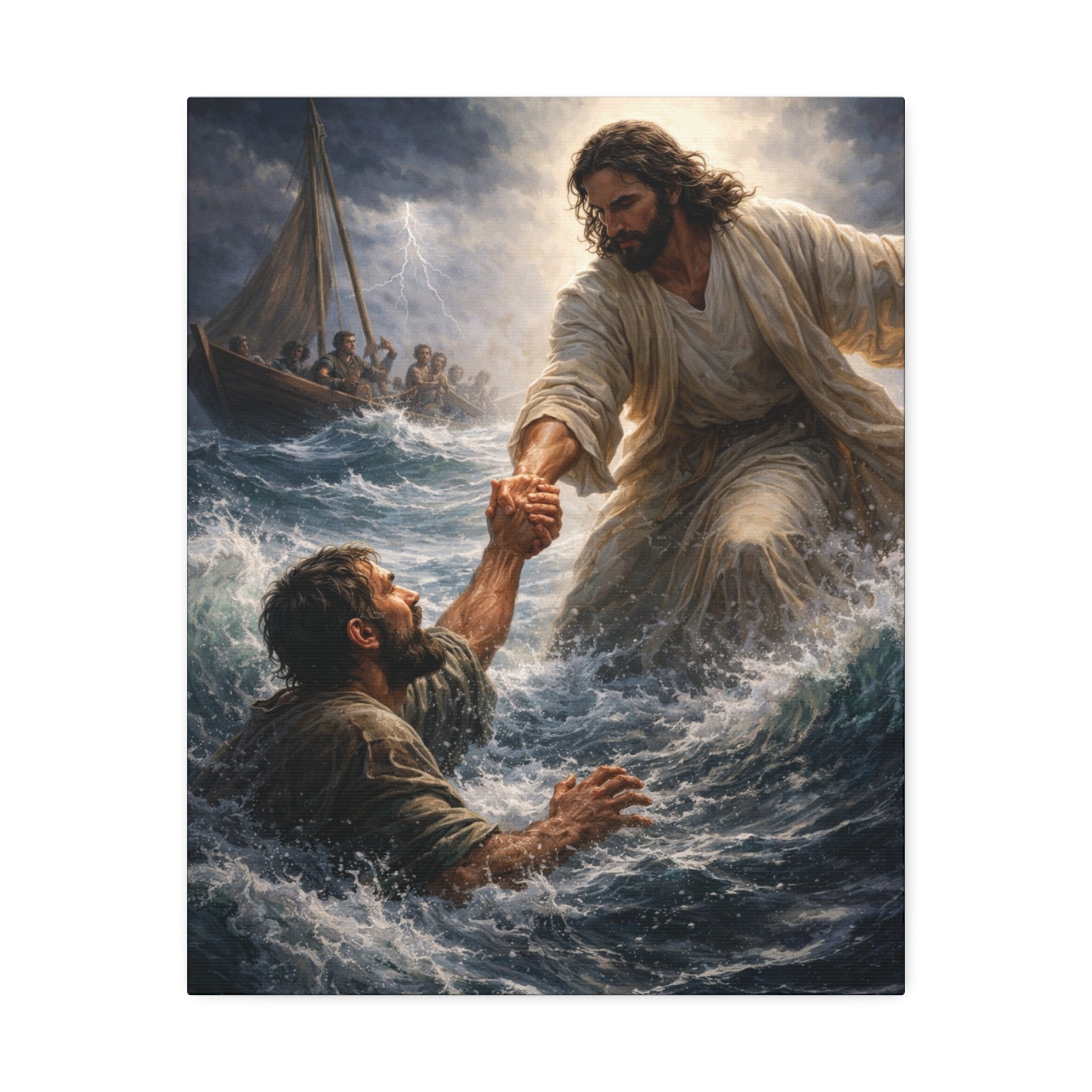 Jesus Saves Canvas Wall Art – Christian Faith Stretched Canvas | Inspirational Scripture Decor