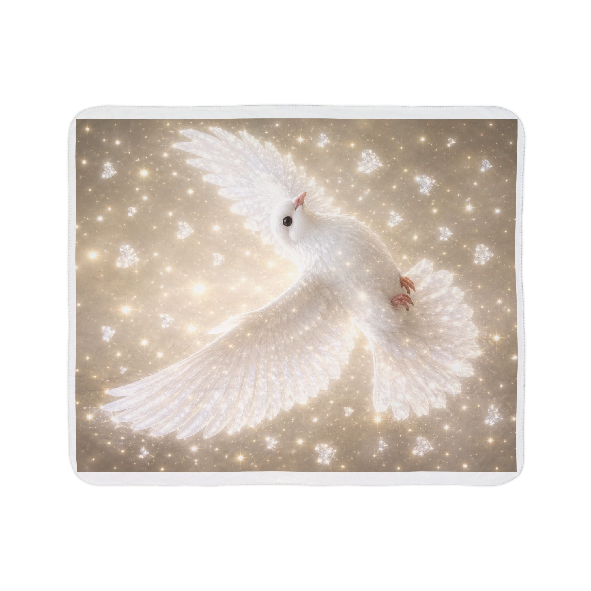 Dove Fleece Sherpa Blanket — Soft White Dove on Sparkling Starry Background
