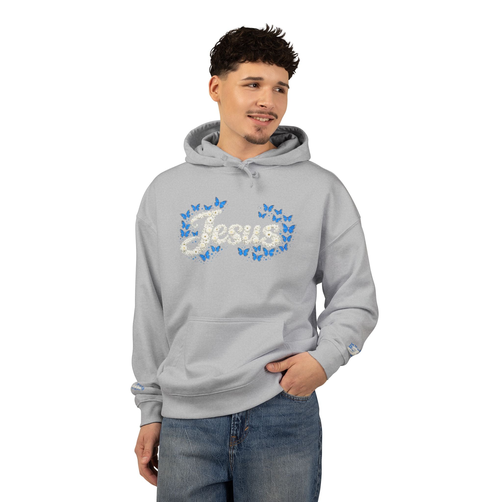 Jesus Floral Hoodie – Christian Faith Organic Pullover | Relaxed Fit Inspirational Hoodie