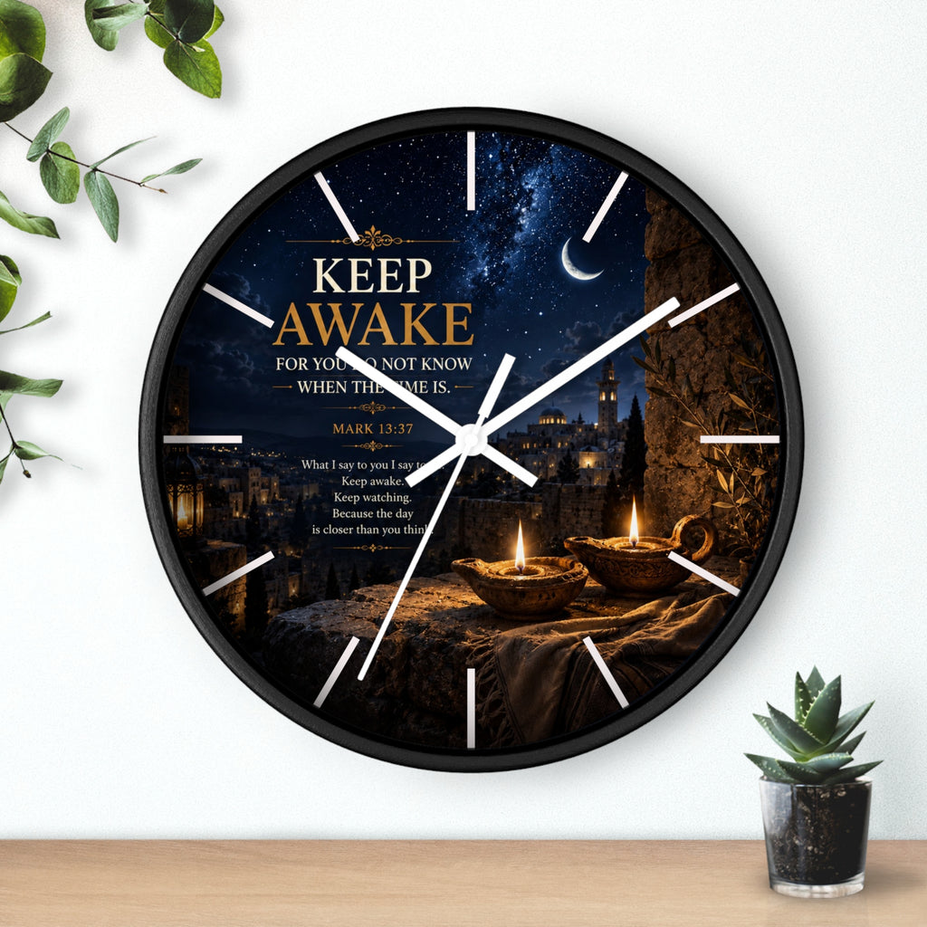 Keep Awake Wall Clock | Mark 13:37 Christian Nightscape Clock | Inspirational Faith Decor