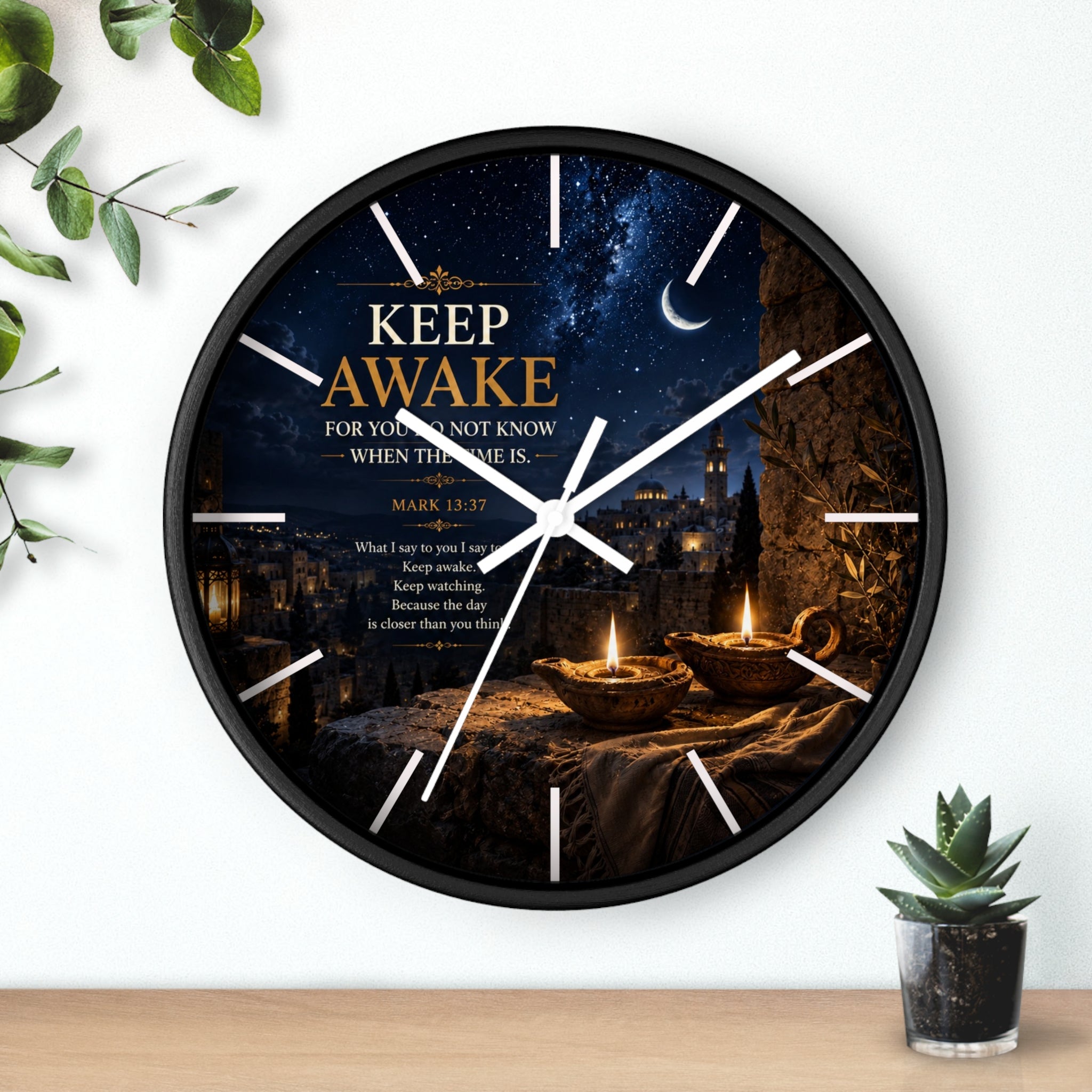 Keep Awake Wall Clock | Mark 13:37 Christian Nightscape Clock | Inspirational Faith Decor