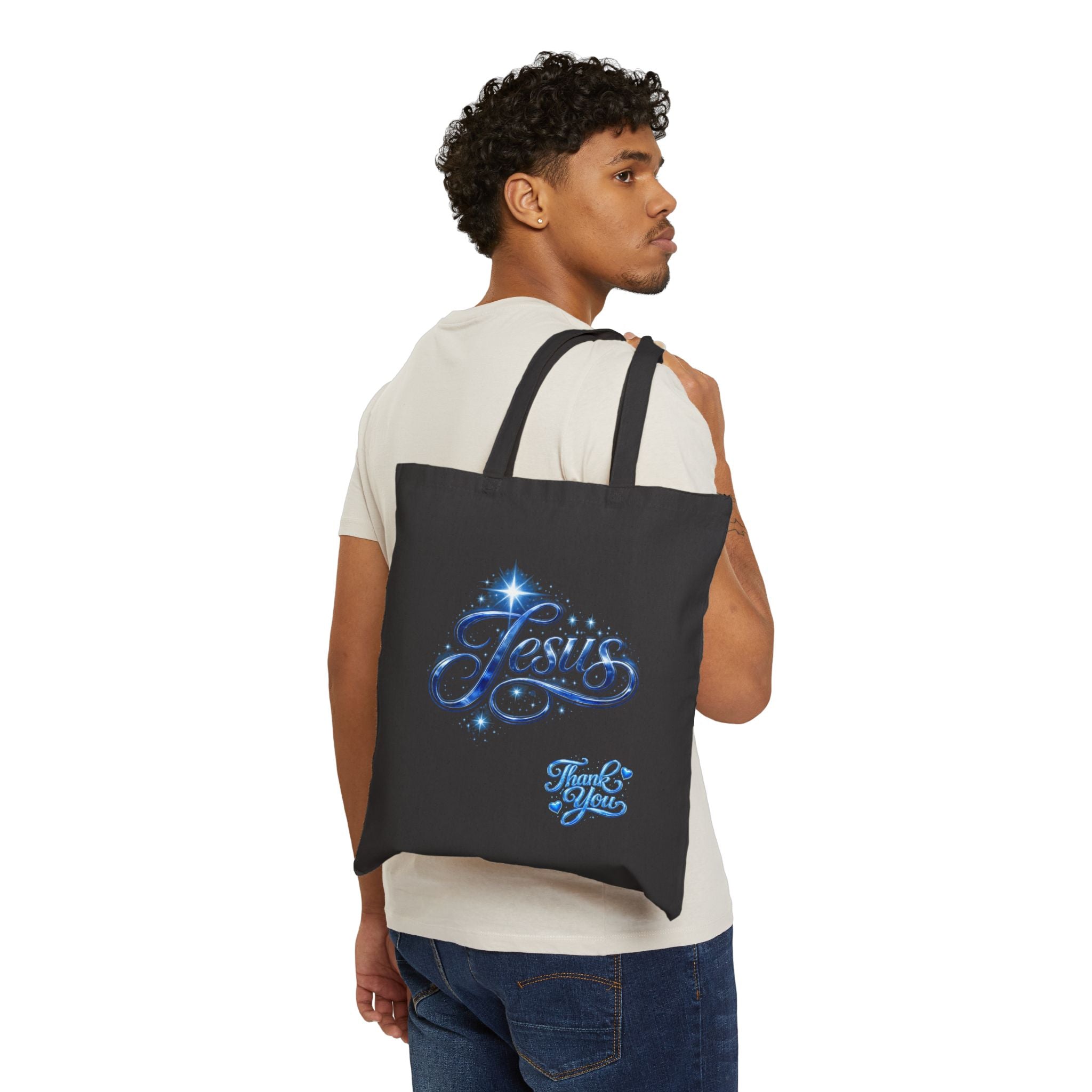 Jesus Script Canvas Tote Bag – Christian Faith Thank You Tote | Church & Bible Bag