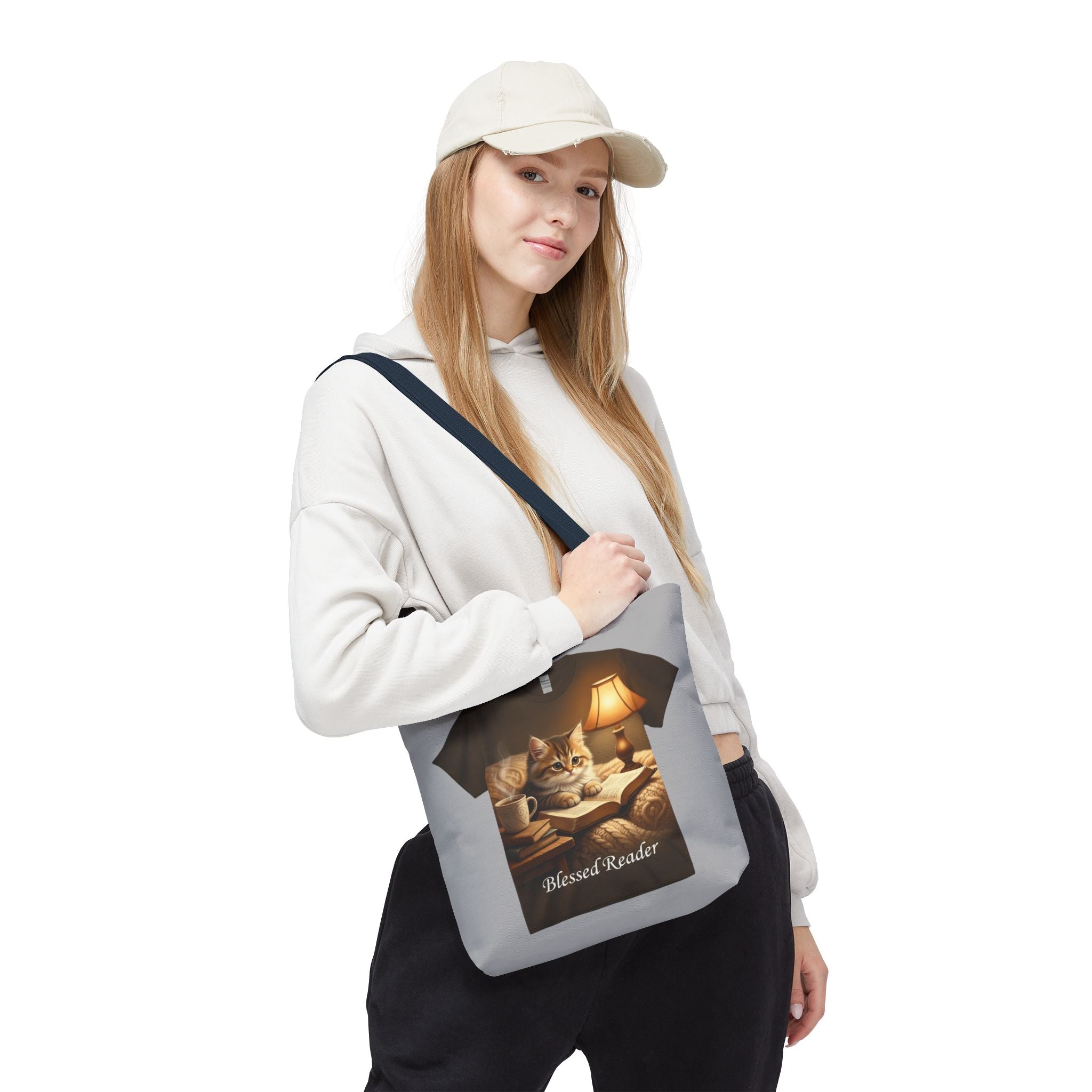 Blessed Reader Cat Tote Bag – Cozy Book Lover Library Tote | Cat & Books Gift Bag