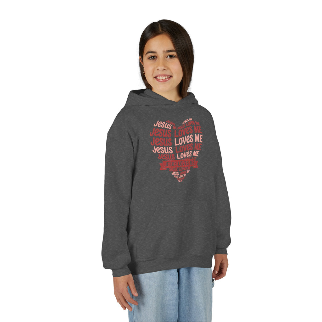 Jesus Loves Me Youth Hoodie – Heart Word Cloud Christian Kids Sweatshirt | Faith Inspired Kids Apparel