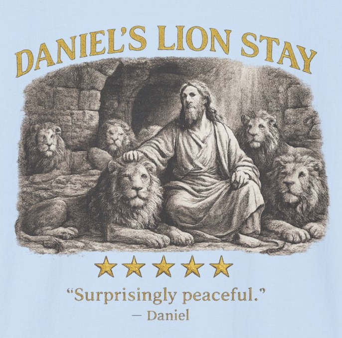 Daniel – T-Shirt | “Lion’s Stay Review” Vintage Graphic – Five-Star Faith Series
