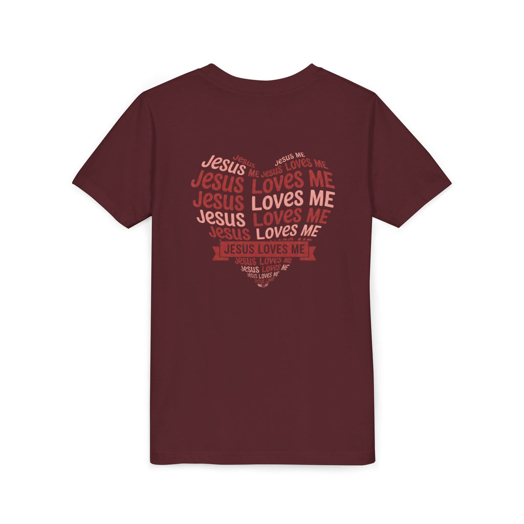 Jesus Loves Me Youth T-Shirt – Heart Word Cloud Christian Kids Tee | Faith Inspired Youth Shirt
