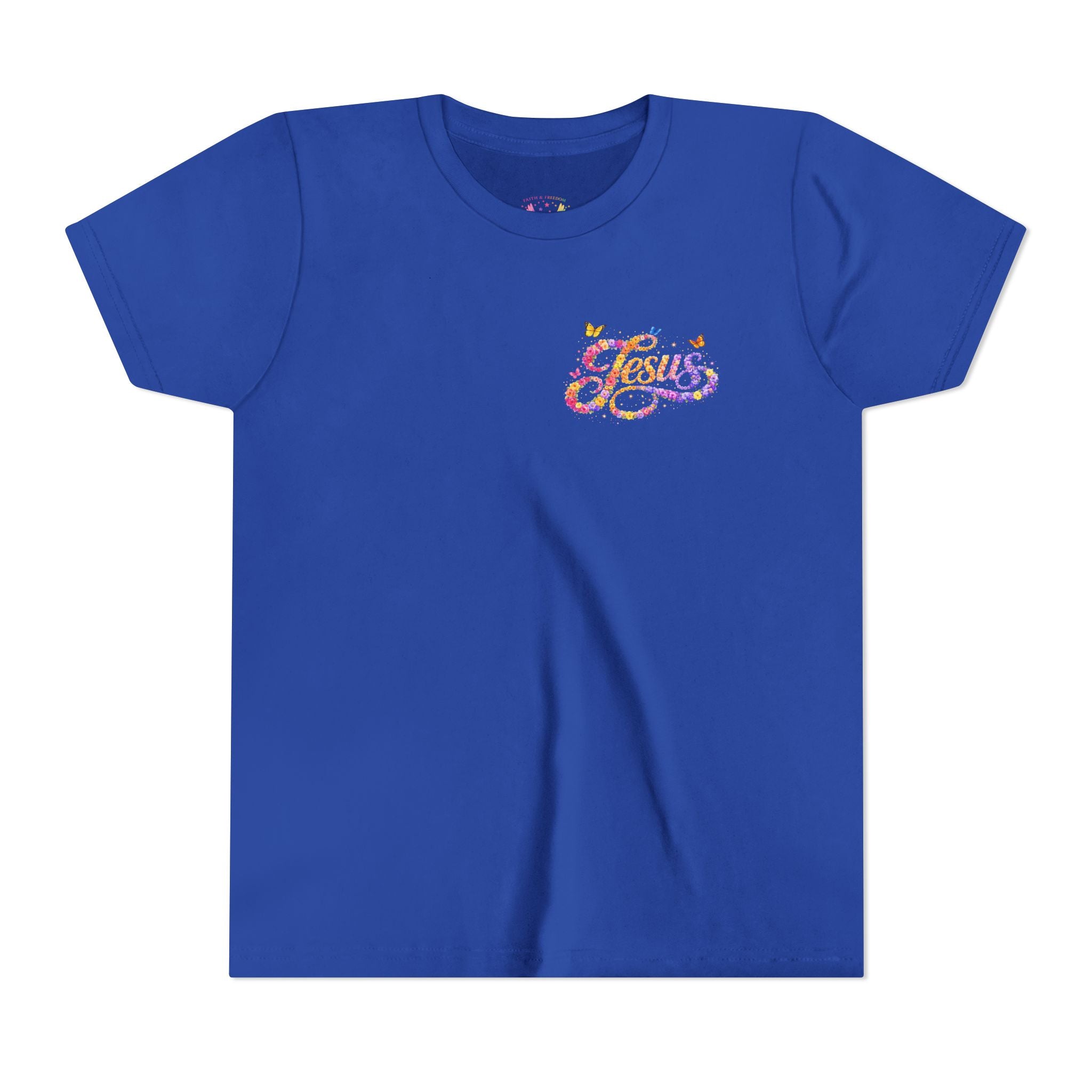 Youth Jesus Floral Script T-Shirt – Butterfly Christian Kids Tee | Faith Youth Shirt
