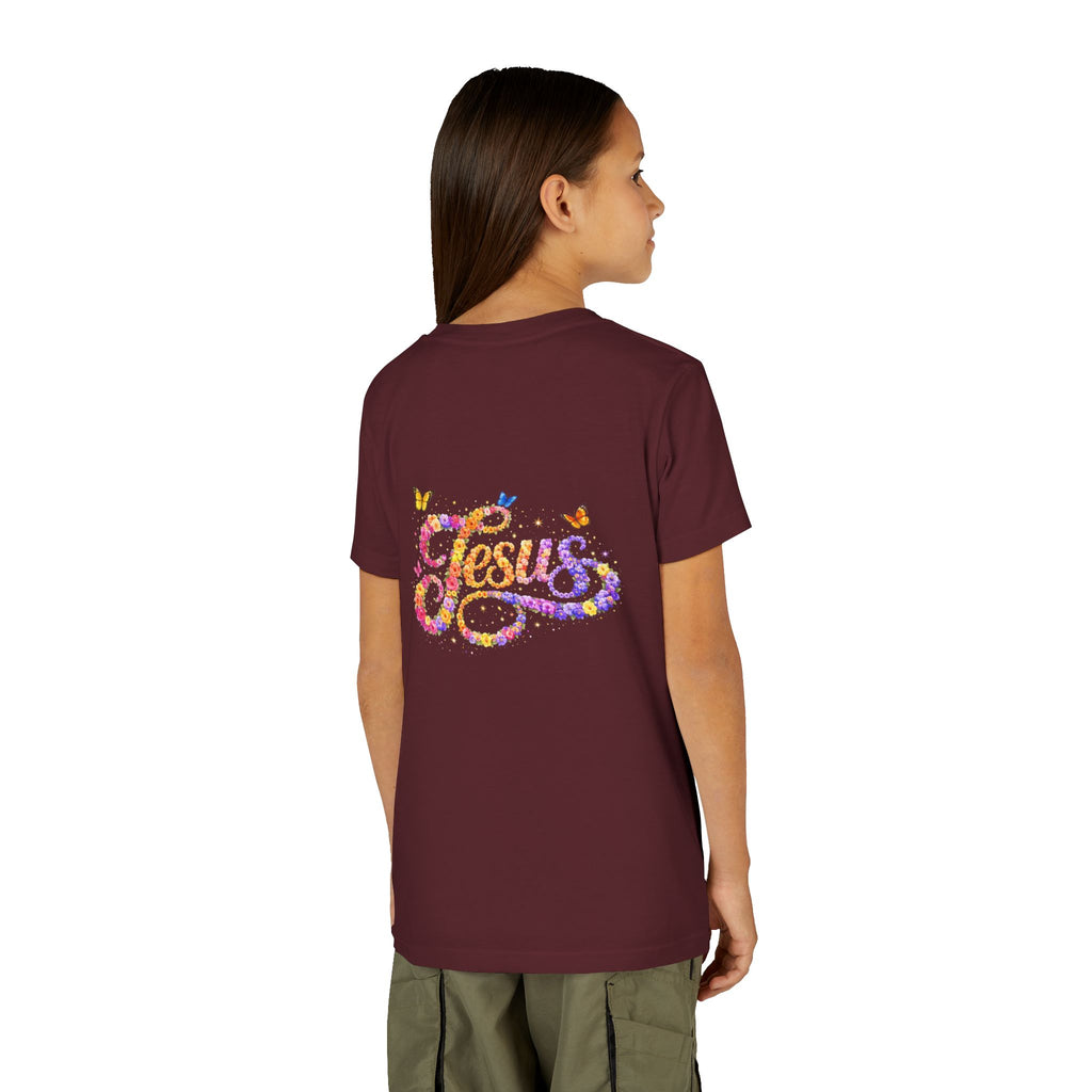 Youth Jesus Floral Script T-Shirt – Butterfly Christian Kids Tee | Faith Youth Shirt