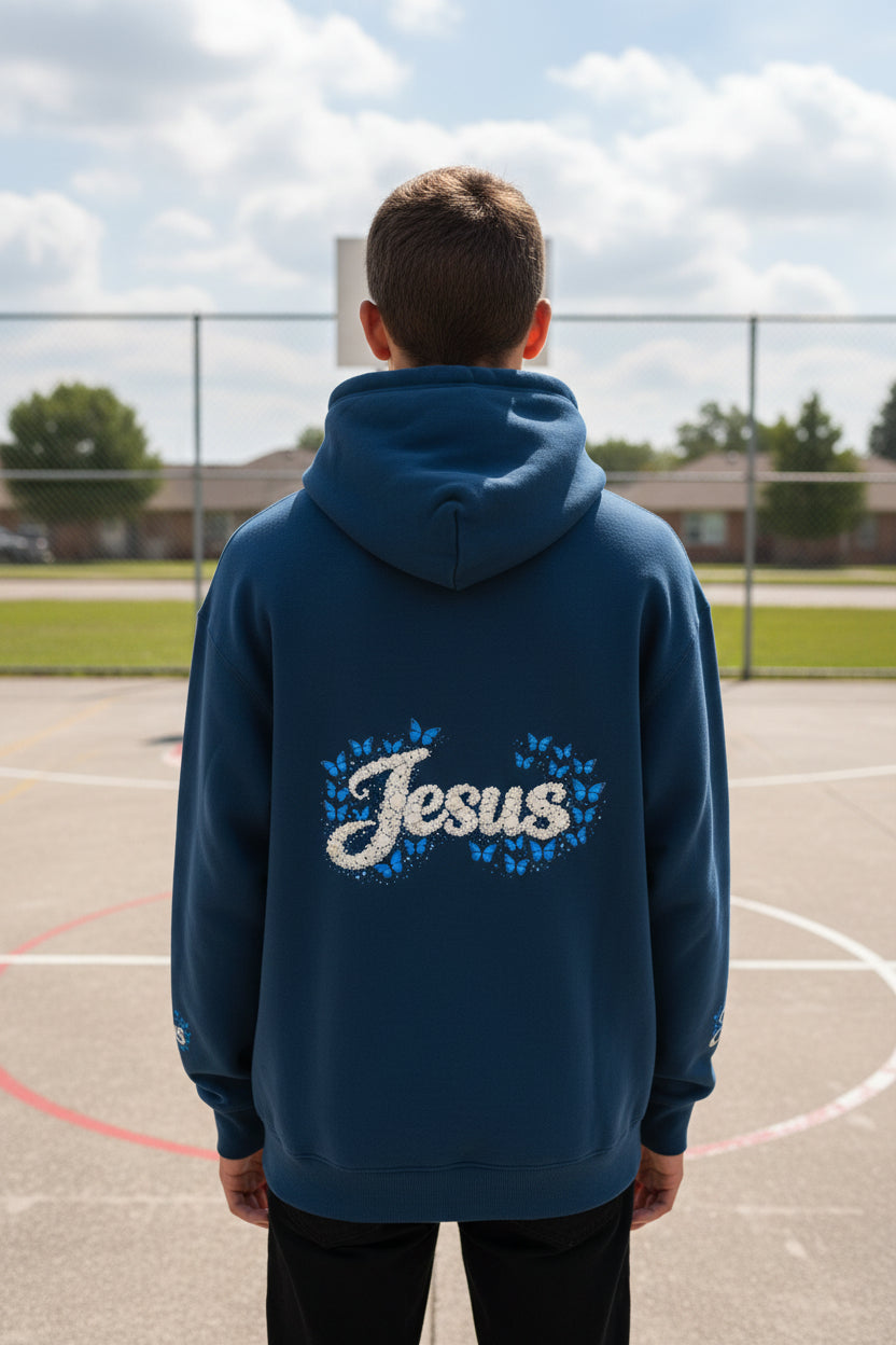 Jesus Floral Hoodie – Christian Faith Organic Pullover | Relaxed Fit Inspirational Hoodie