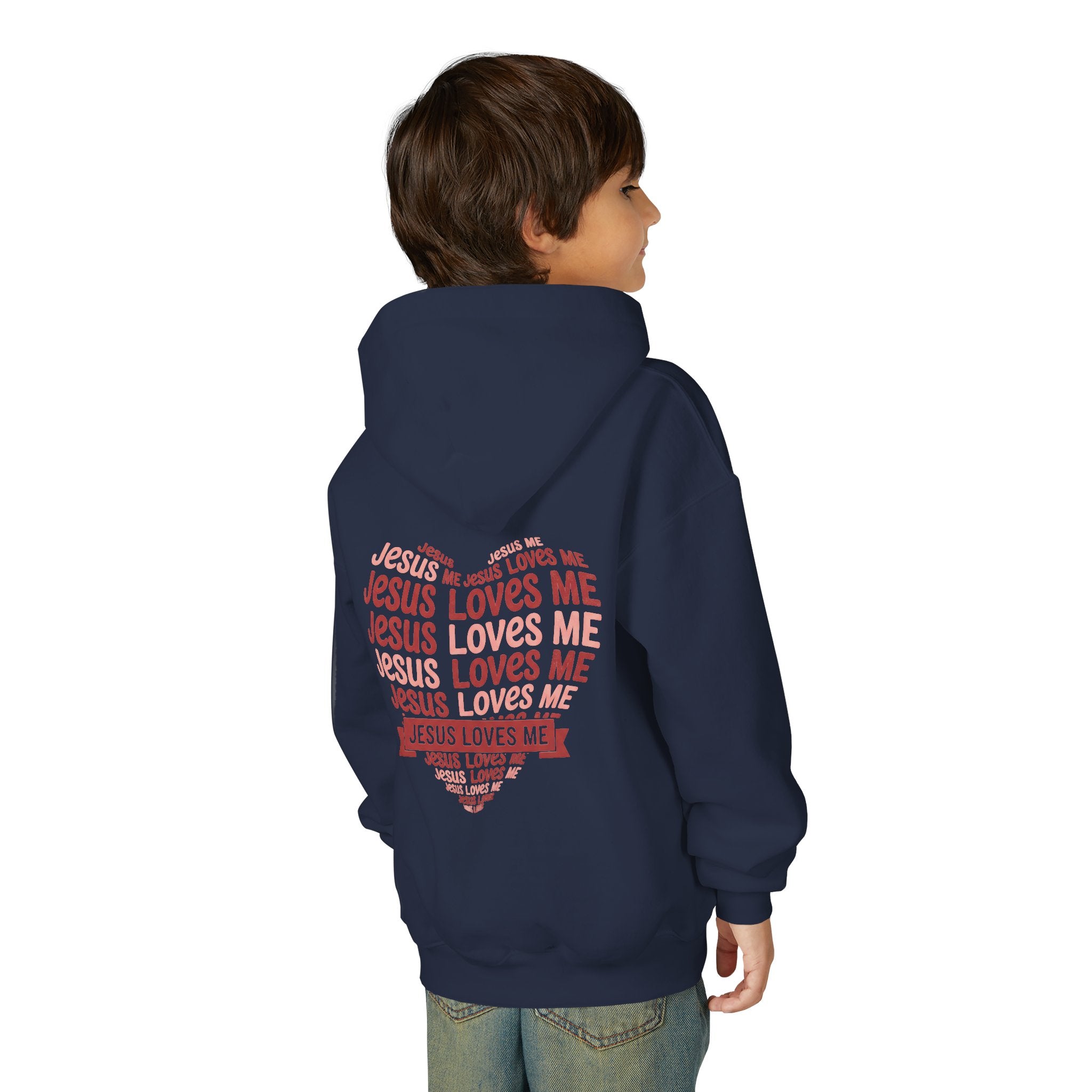 Jesus Loves Me Youth Hoodie – Heart Word Cloud Christian Kids Sweatshirt | Faith Inspired Kids Apparel