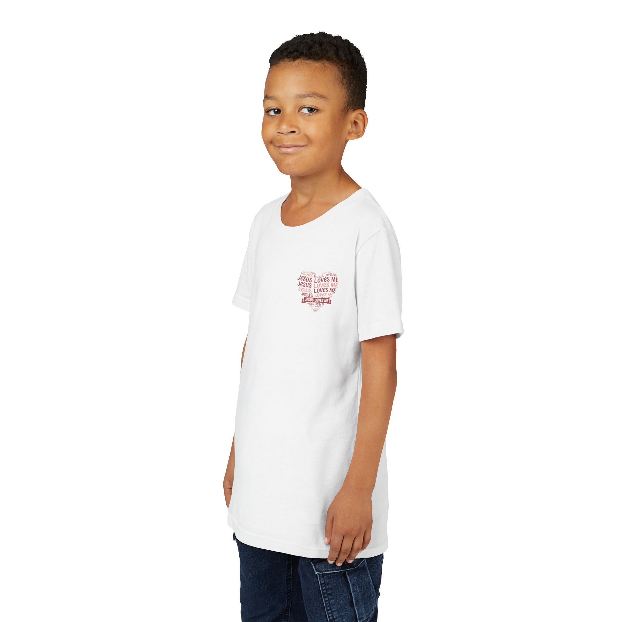 Jesus Loves Me Youth T-Shirt – Heart Word Cloud Christian Kids Tee | Faith Inspired Youth Shirt