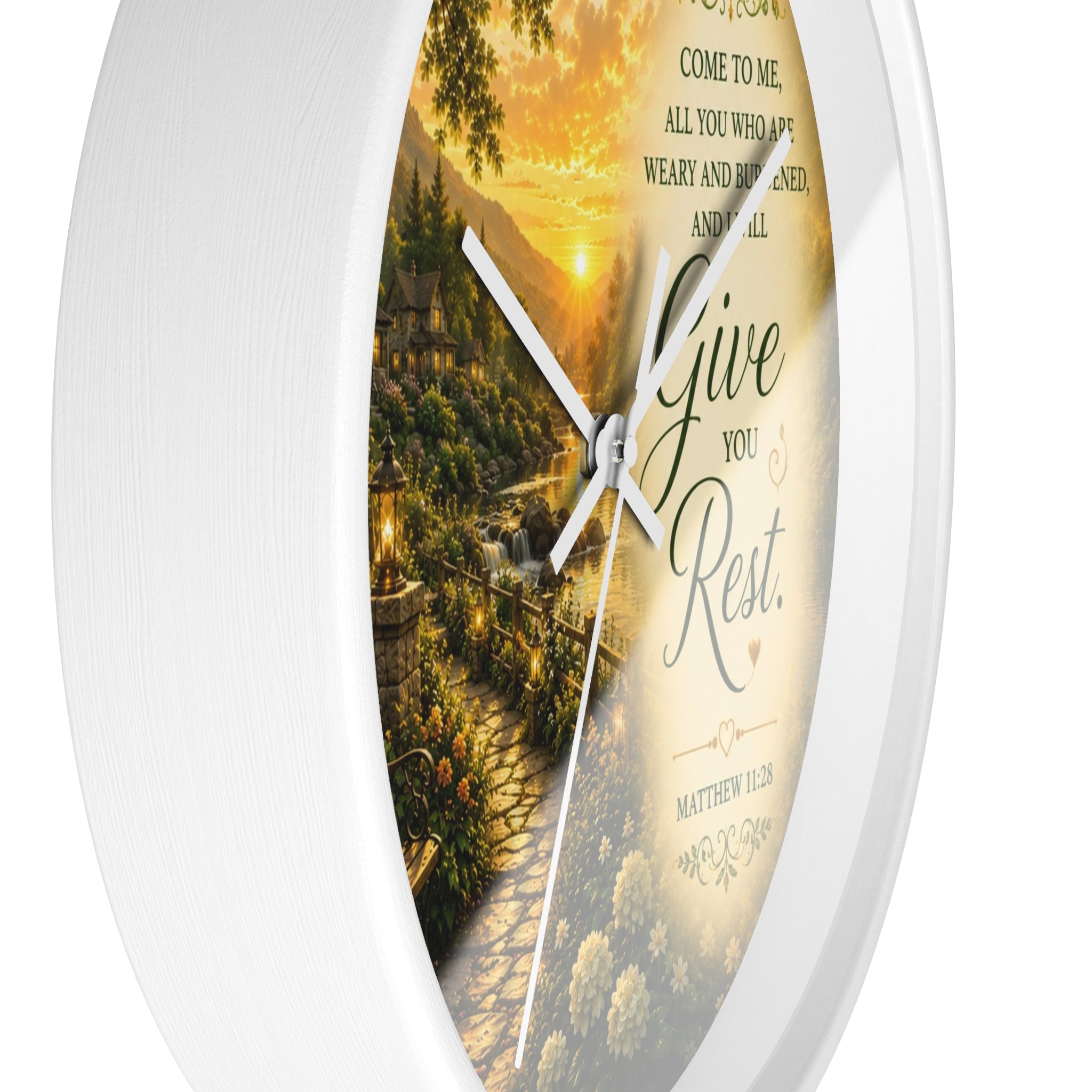 Give You Rest Wall Clock | Matthew 11:28 Christian Scripture Clock | Inspirational Faith Decor