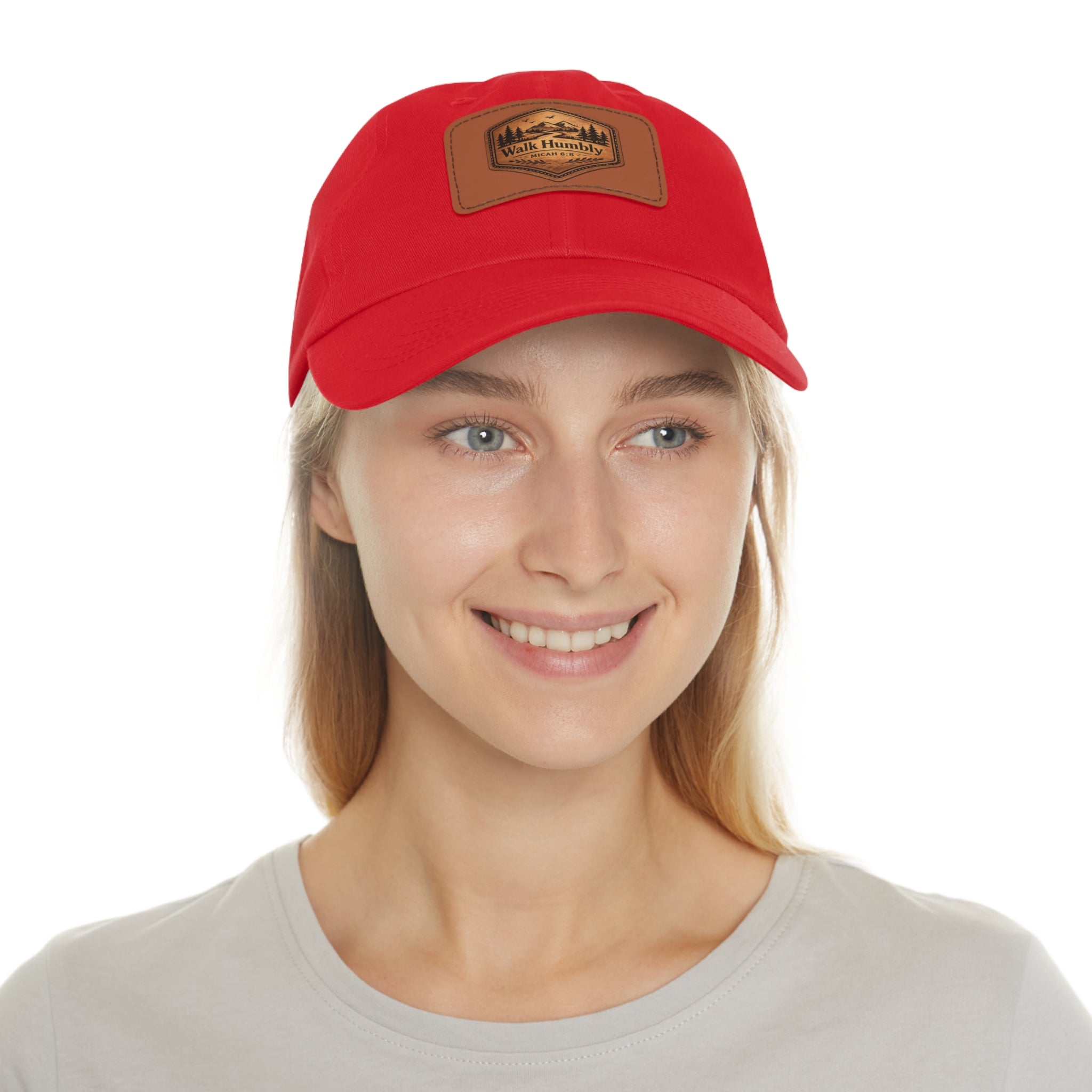 Walk Humbly Leather Patch Dad Hat | Micah 6:8 Christian Outdoor Cap | Faith Freedom Creations