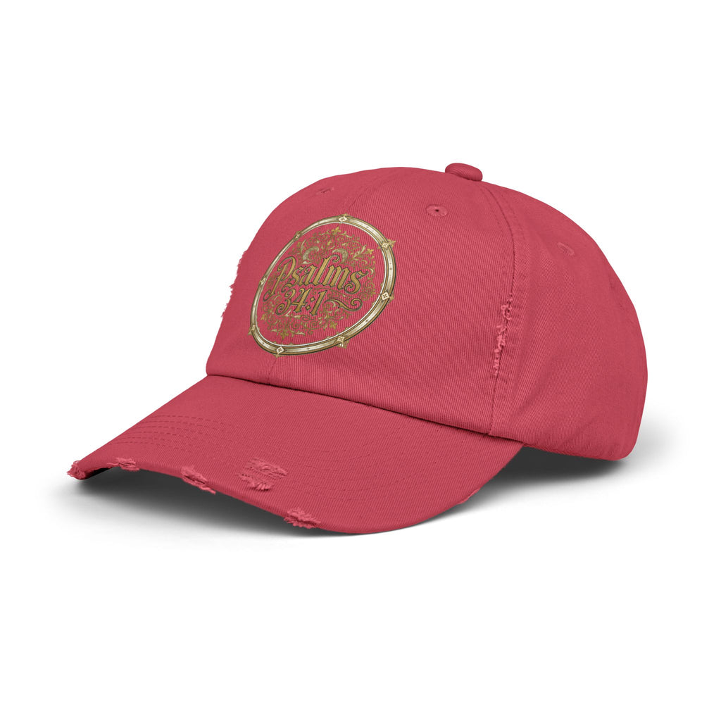 Distressed Black Cap – Psalm 23:1 Vintage Gold Emblem Hat | Faith & Freedom Creations