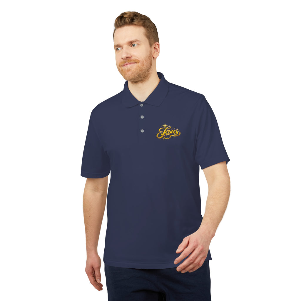'Jesus' Script Embroidered Polo — Gold Faith Golf Shirt