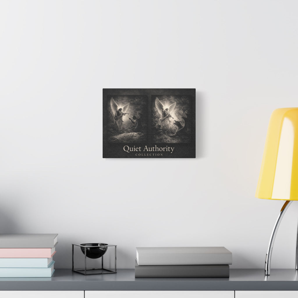 Quiet Authority Michael Canvas — Archangel Michael Christian Wall Art | Monochrome Angel Canvas