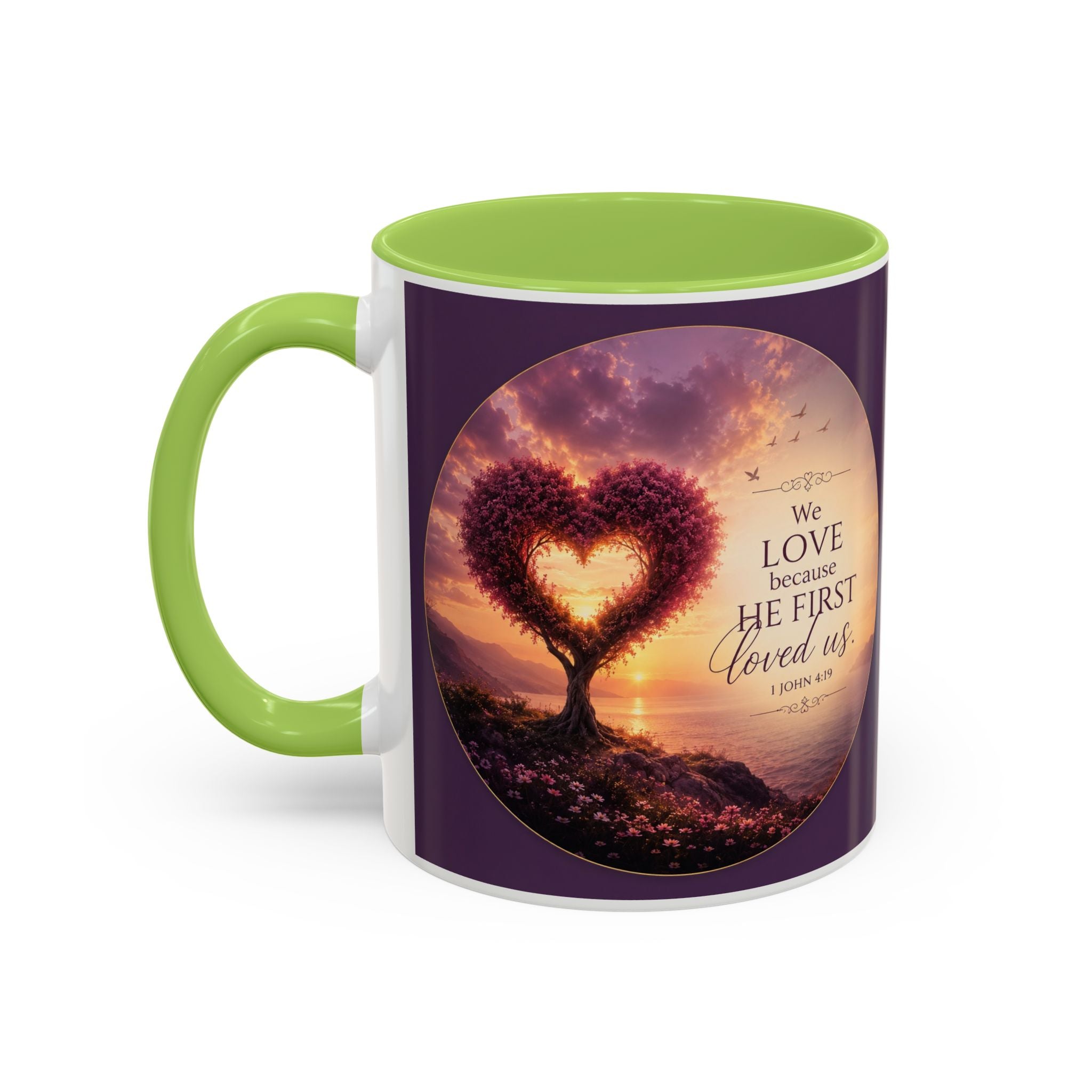 Heart Tree Coffee Mug | We Love Because He First Loved Us Mug | 1 John 4:19 Christian Gift