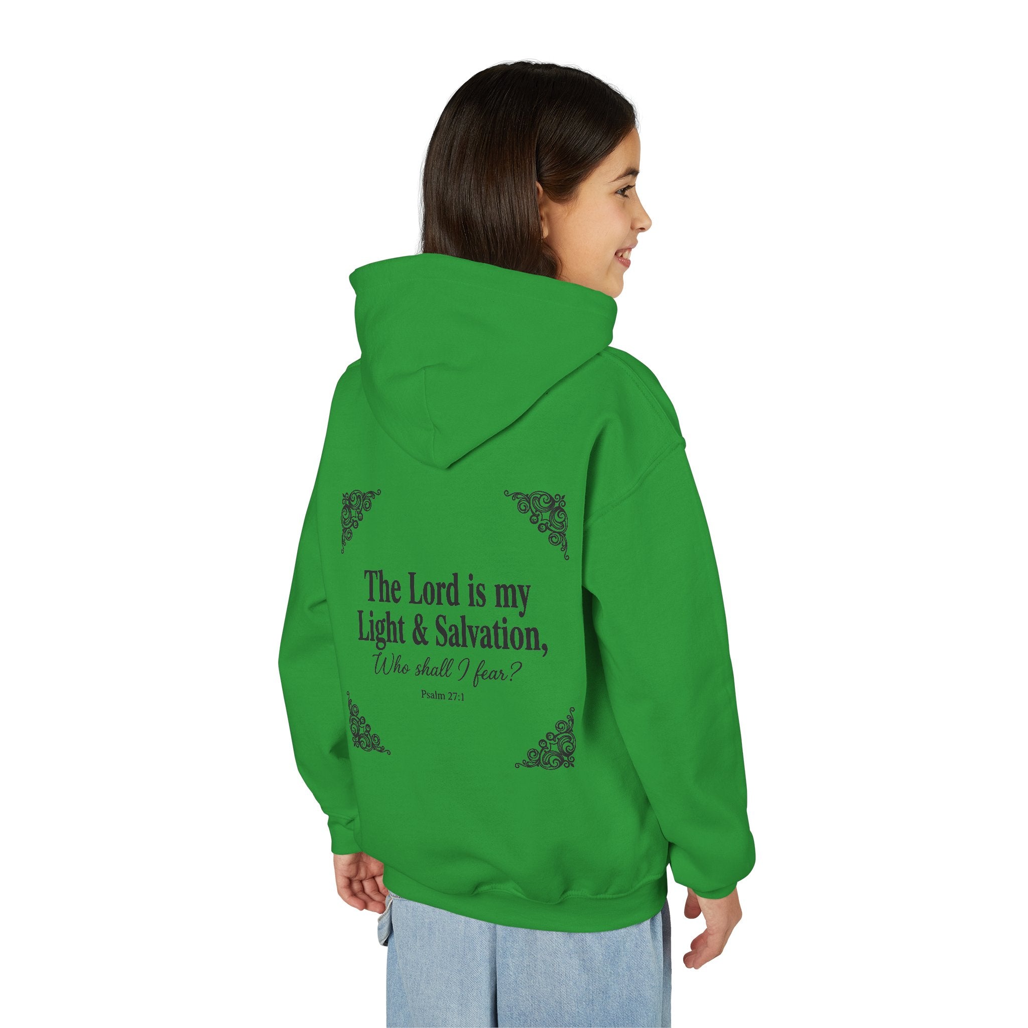 Youth “The Lord is My Light & Salvation” Hoodie – Psalm 27 Christian Kids Sweatshirt