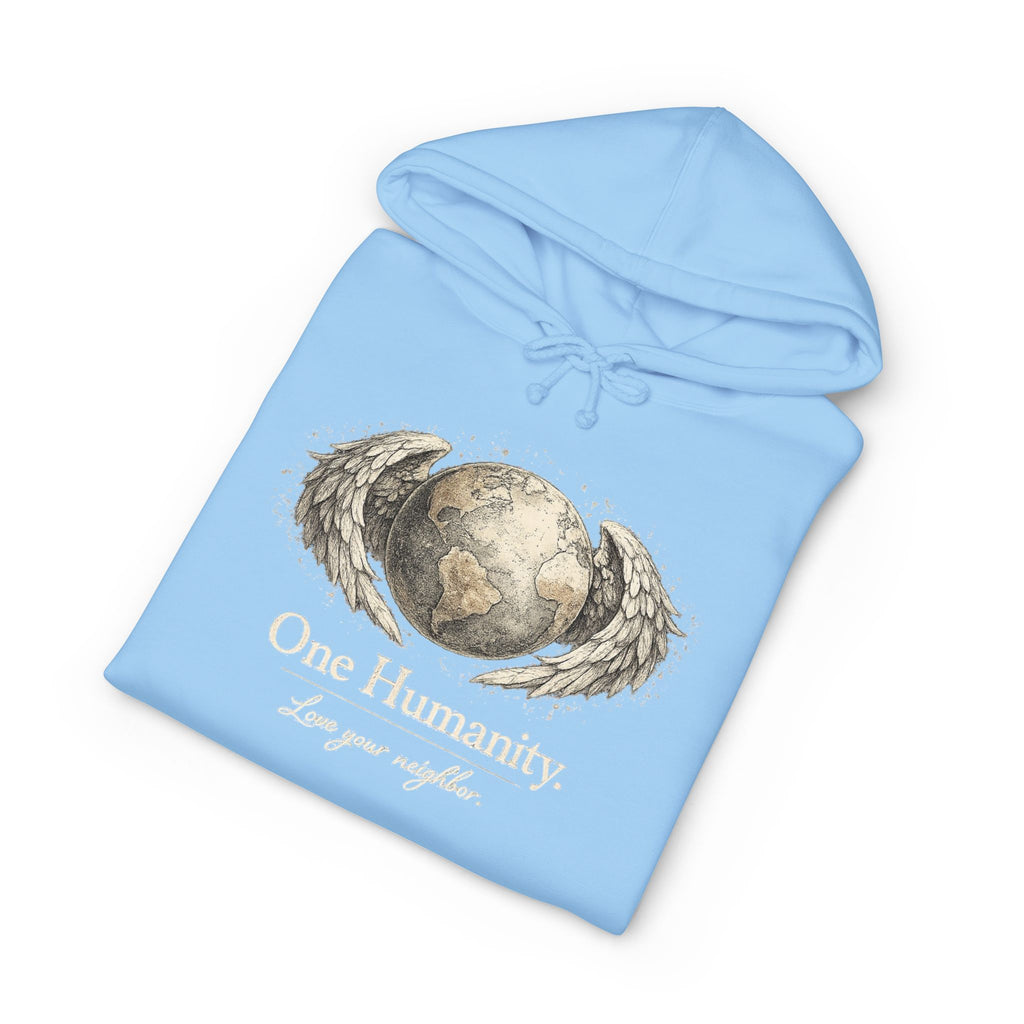 “One Humanity” Hoodie – “Love Your Neighbor” Earth & Wings Graphic Sweatshirt