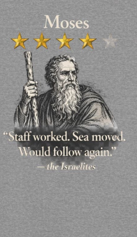 Moses Five-Star Faith Series – Raglan Sweatshirt | “Staff Worked. Sea Moved.” Faith Graphic
