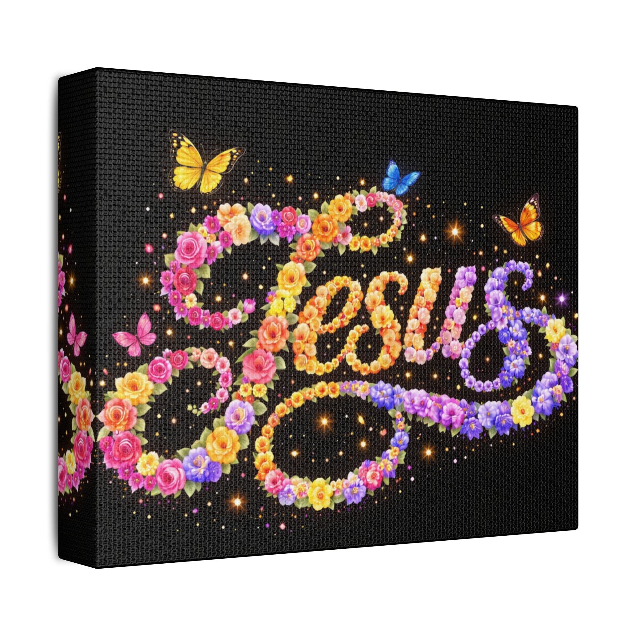 Jesus Floral Satin Canvas Wall Art – Butterfly Christian Canvas | Inspirational Faith Home Decor