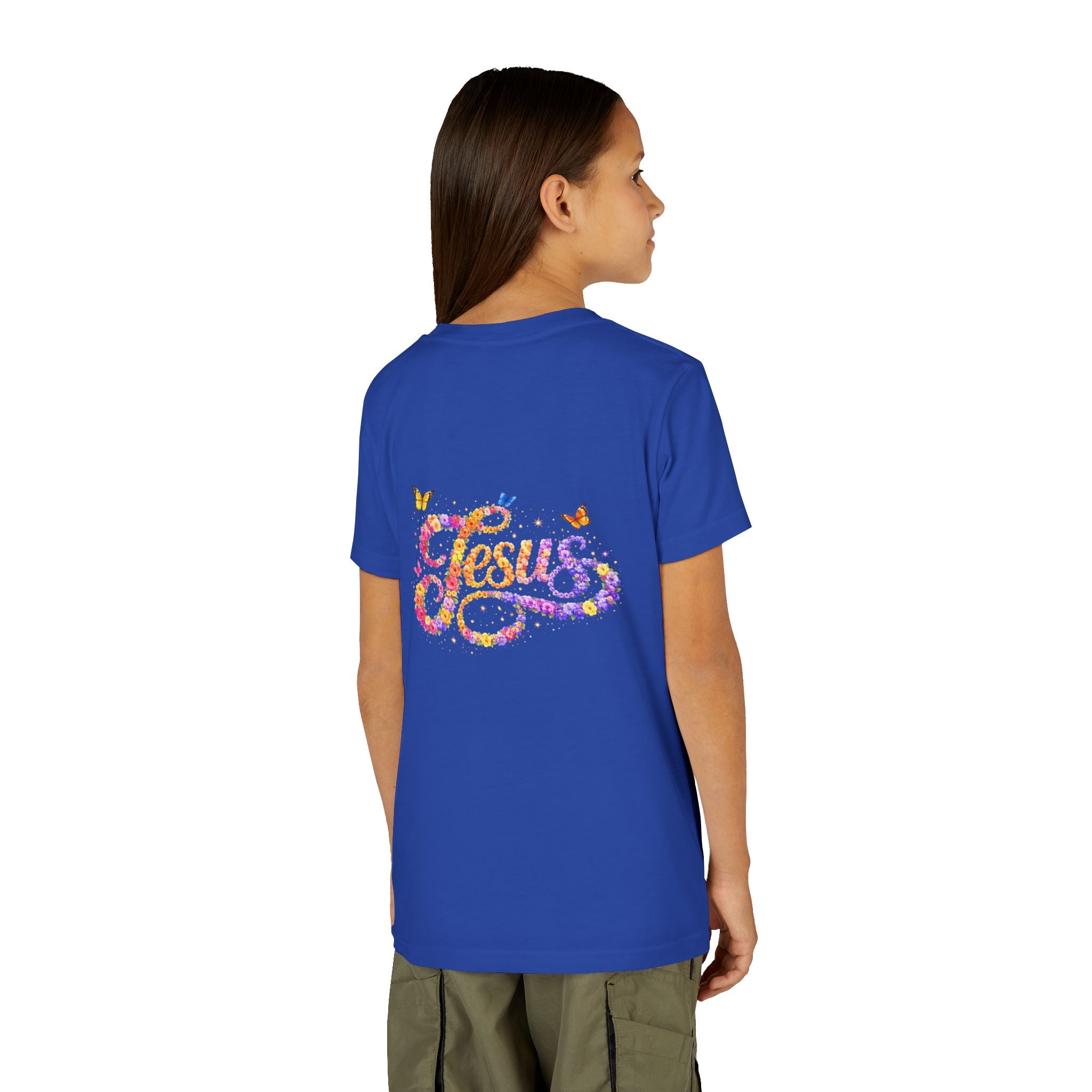 Youth Jesus Floral Script T-Shirt – Butterfly Christian Kids Tee | Faith Youth Shirt