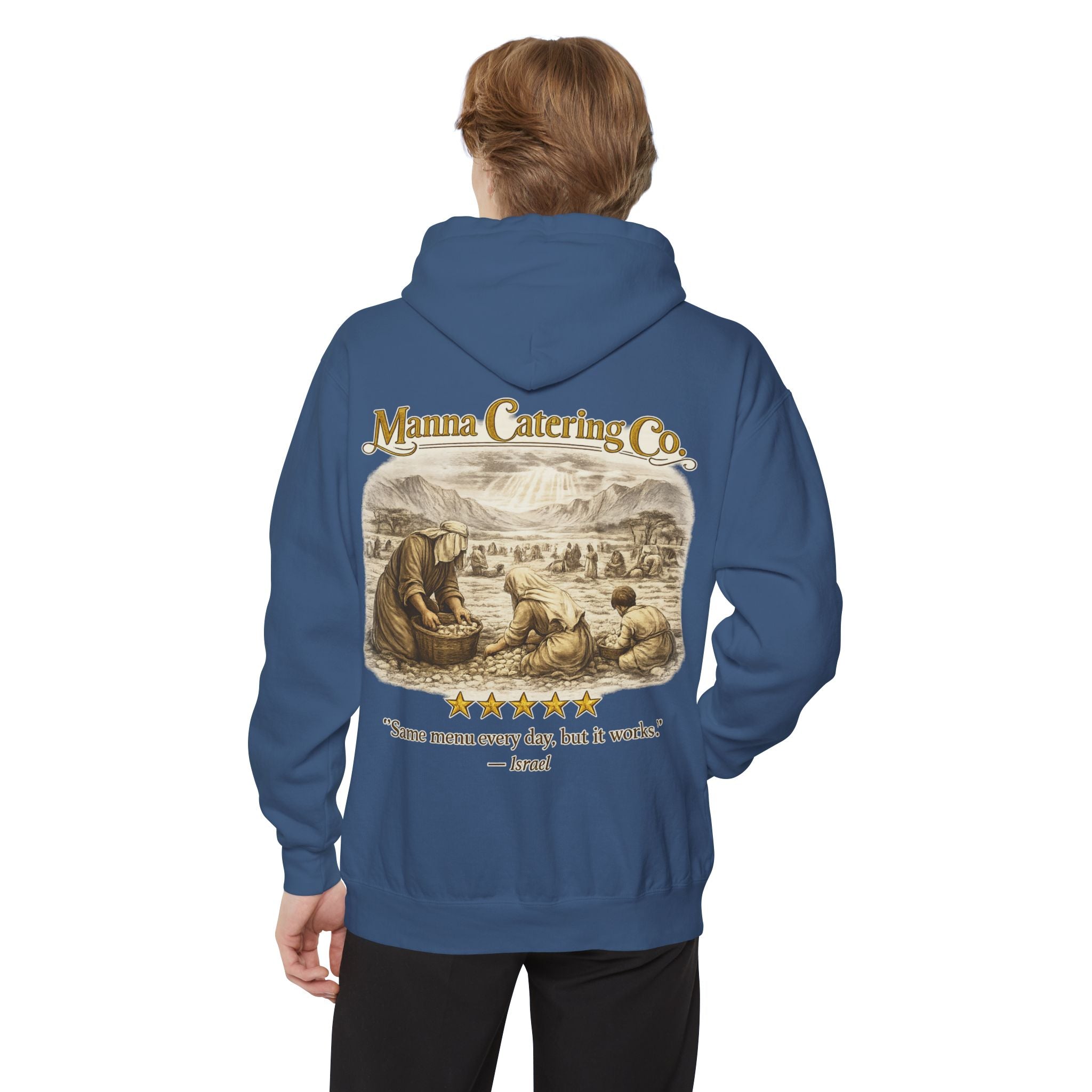 Manna Catering Co. – Hoodie | “Manna Review” Vintage Graphic – Five-Star Faith Series