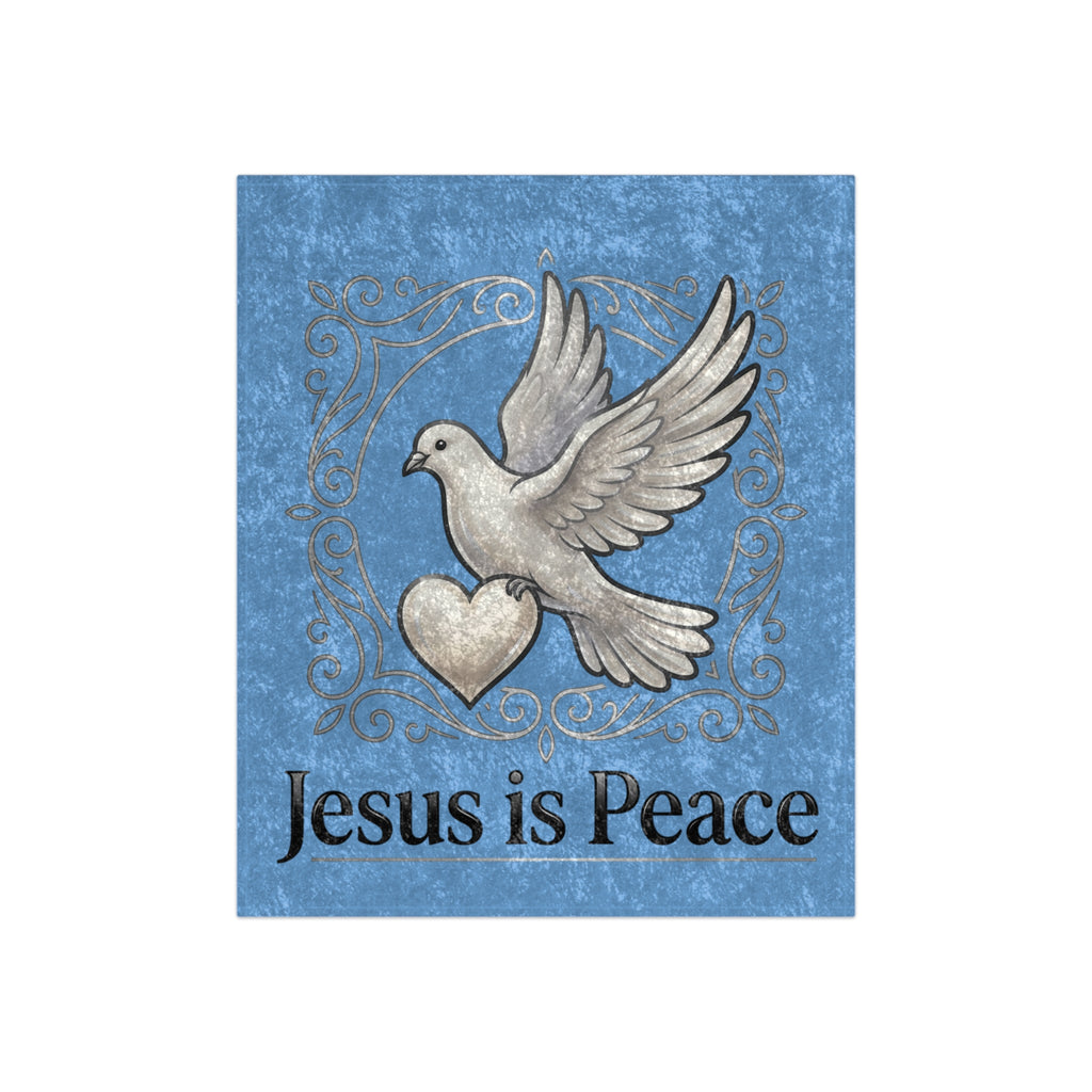 Jesus Is Peace Crushed Velvet Blanket — White Dove Religious Throw