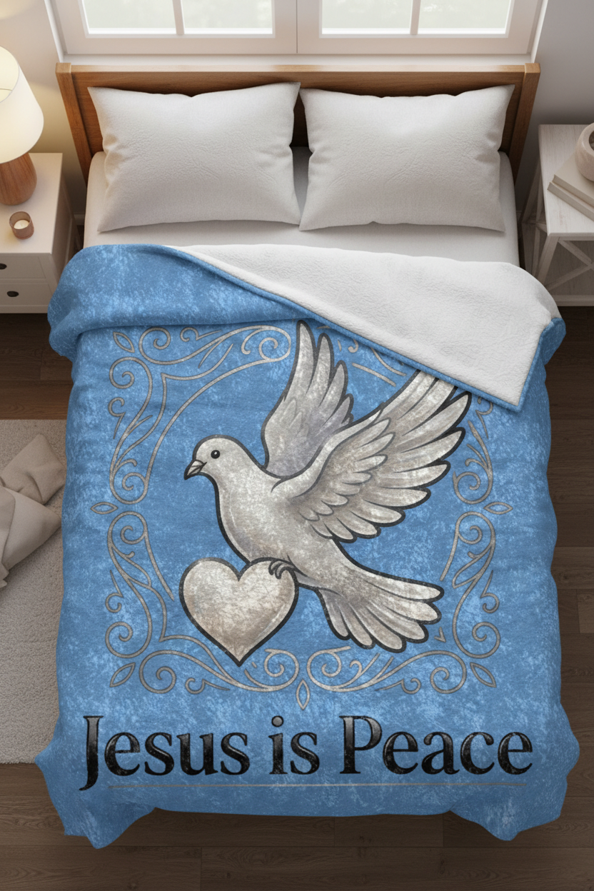 Jesus Is Peace Crushed Velvet Blanket | White Dove Christian Throw | Luxurious Faith-Inspired Blanket