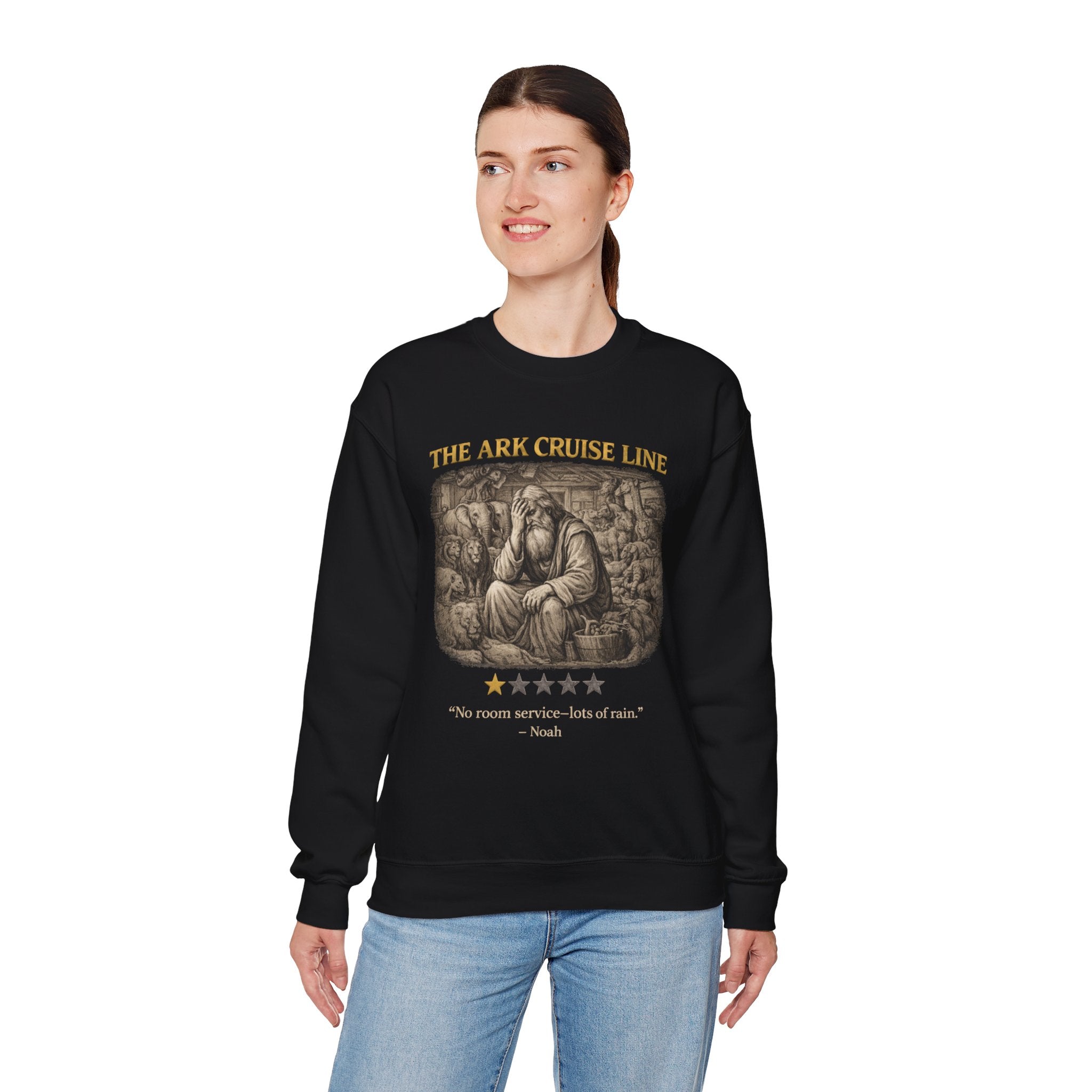 Noah – Crewneck Sweatshirt | “Ark Cruise Liner” Vintage Illustration – Five-Star Faith Series