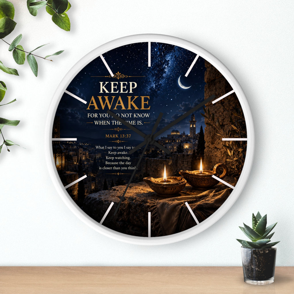Keep Awake Wall Clock | Mark 13:37 Christian Nightscape Clock | Inspirational Faith Decor