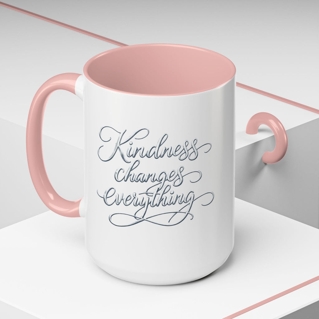 Silver-Kindness Changes Everything Accent Coffee Mug | Inspirational Ceramic Mug | Faith Freedom Creations