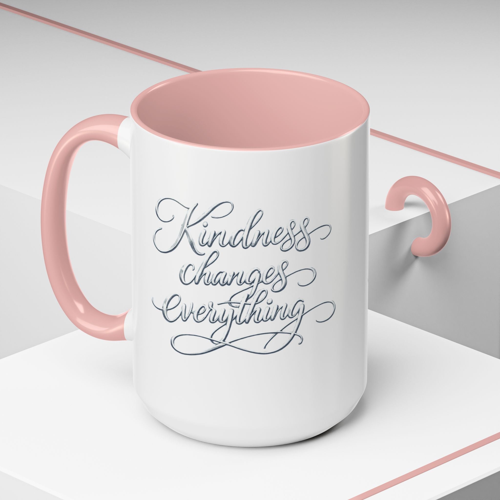 Silver-Kindness Changes Everything Accent Coffee Mug | Inspirational Ceramic Mug | Faith Freedom Creations