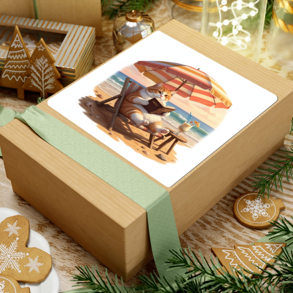 Bible Reading Beach Kitty Sticker – Christian Cat Faith Decal | Cute Bible Study Laptop Sticker