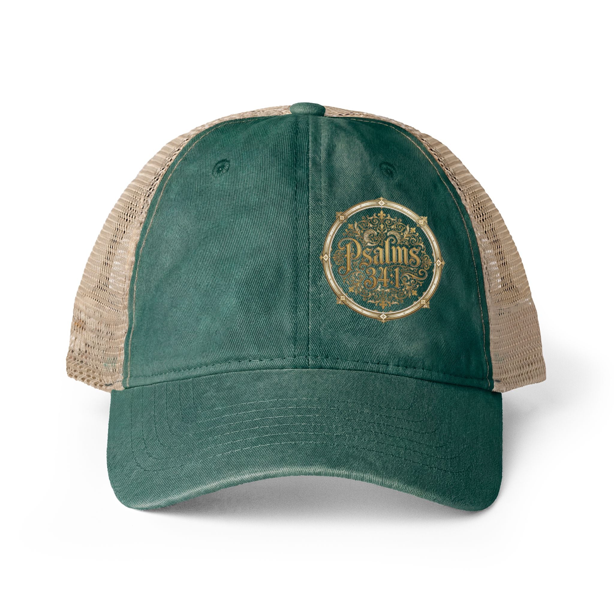 Women’s Washed Mesh-Back Cap – Psalm 34:1 Vintage Ponytail Hat | Faith & Freedom Creations