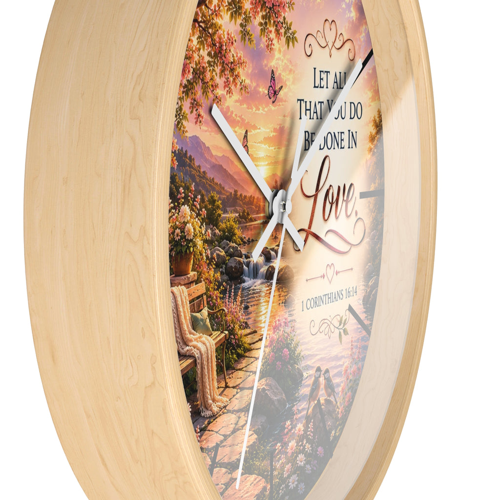Let All That You Do Be Done in Love Wall Clock | 1 Corinthians 16:14 Christian Decor | Inspirational Scripture Clock