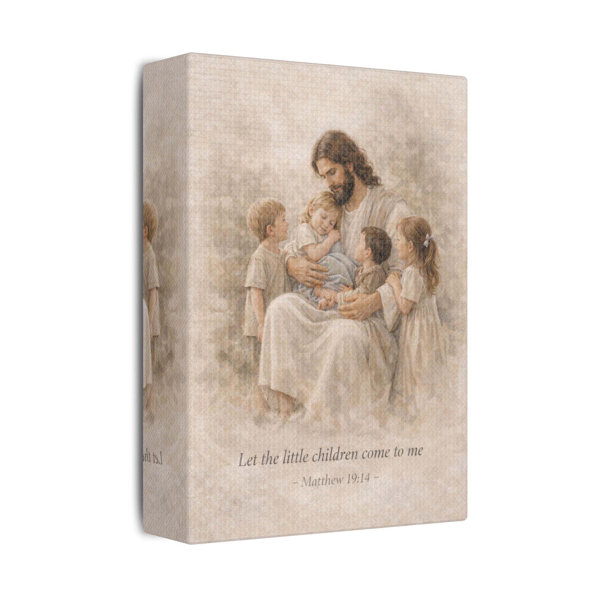 Jesus with Children Satin Stretched Canvas — “Let the little children come to me” (Matthew 19:14)