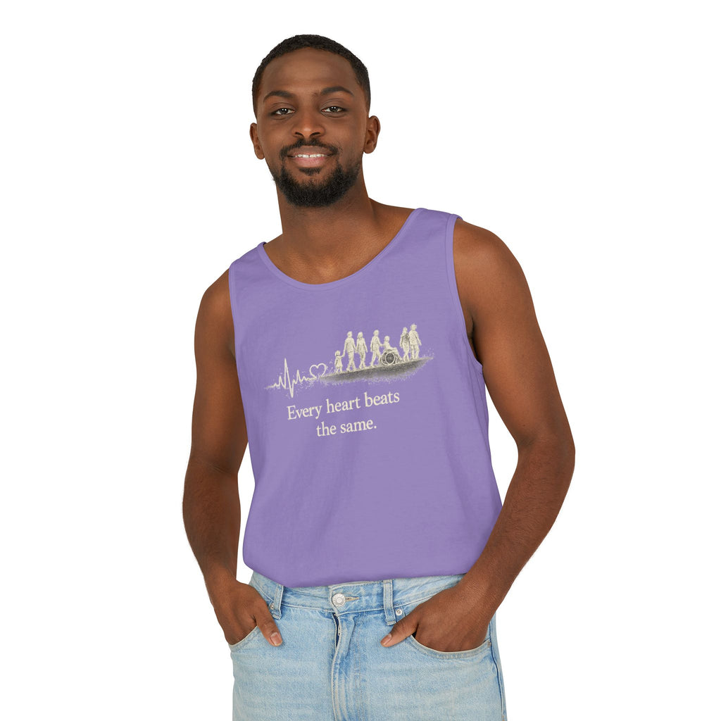 “Every Heart Beats the Same” Vintage Surf Tank Top – Garment-Dyed Coastal Unity Tank